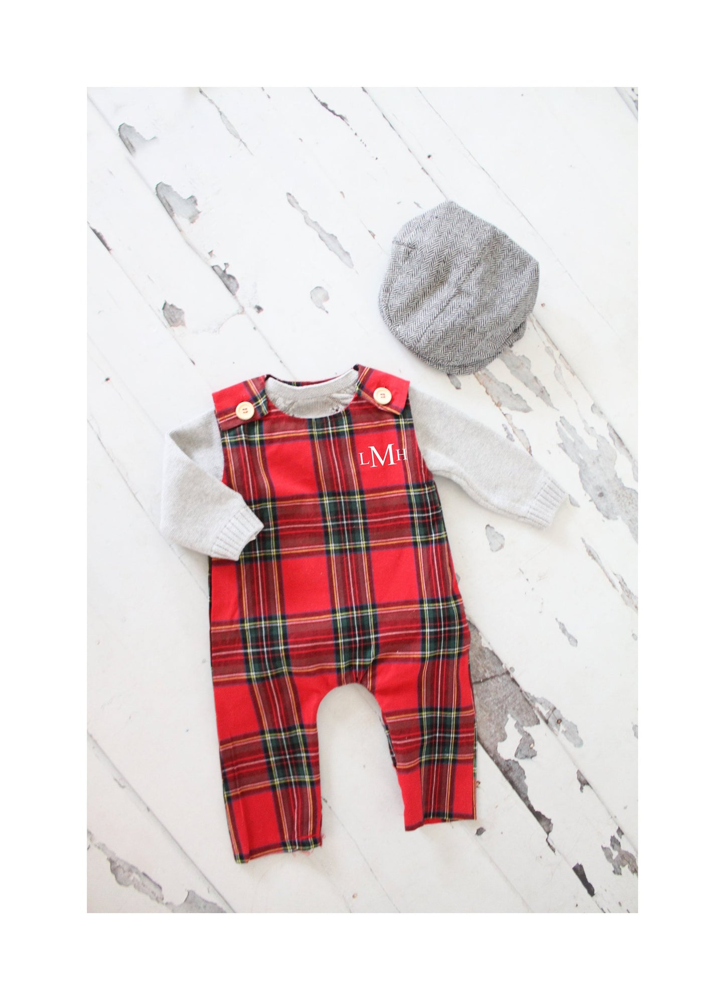 Christmas Holiday Baby Boy Jumpsuit Romper with Monogram or Name. Red Plaid Baby Boy Coming Home Outfit 1st Birthday Outfit Newsboy Hat