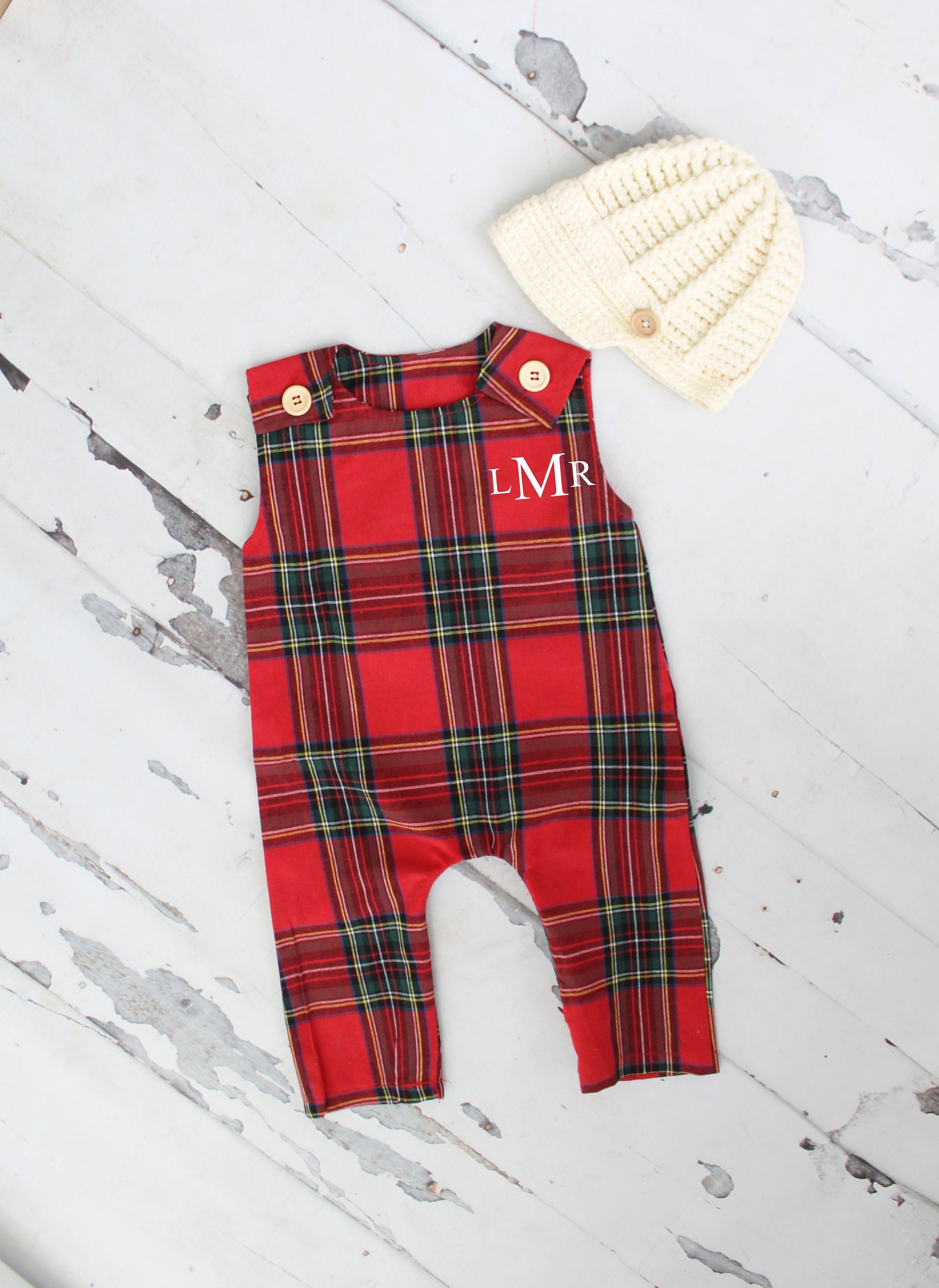 Christmas Holiday Baby Boy Jumpsuit Romper with Monogram or Name. Red Plaid Baby Boy Coming Home Outfit 1st Birthday Outfit Knit Newsboy Hat