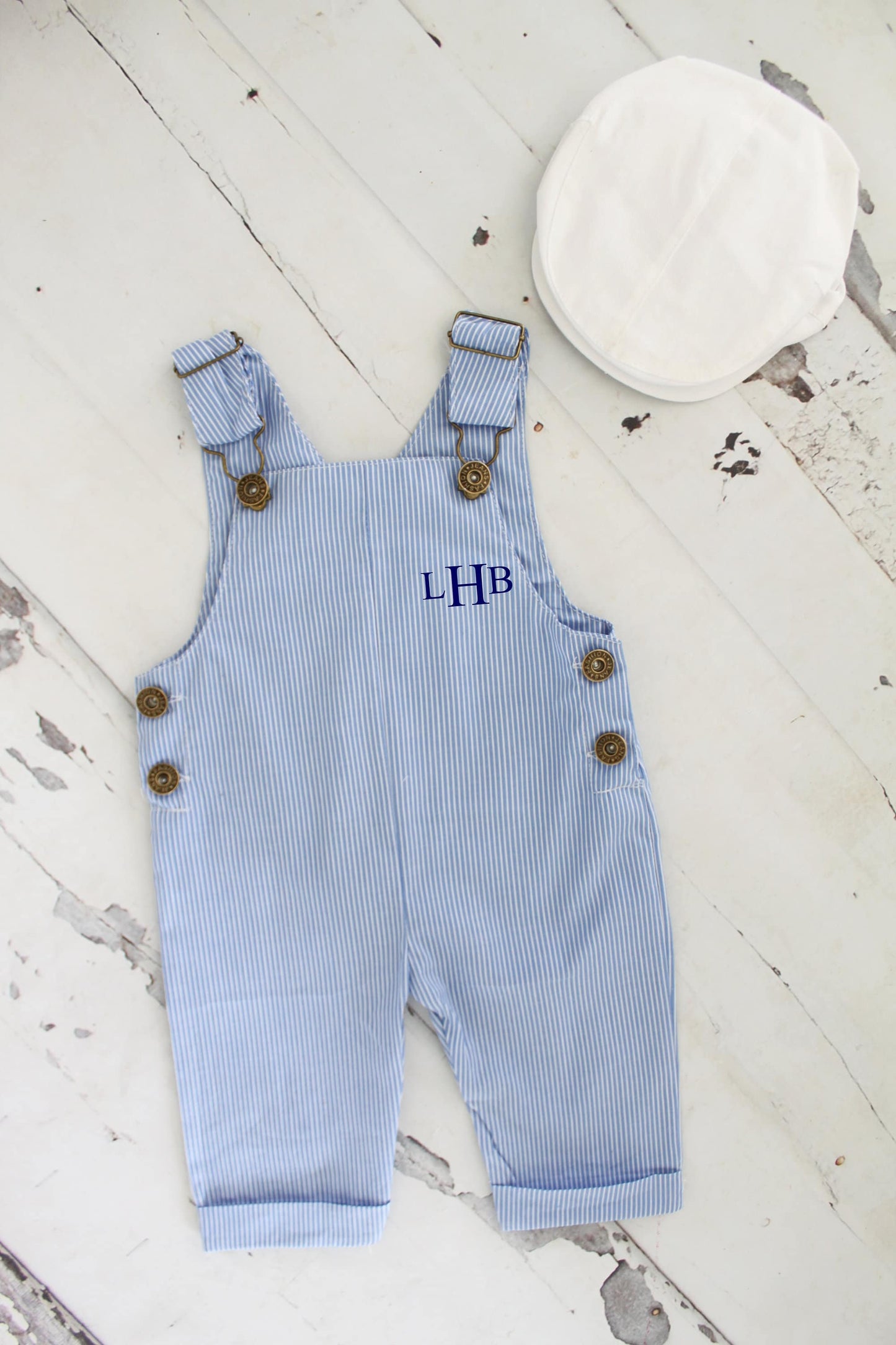 Easter, Summer Baby Boy Overalls Romper w Monogram or Name. Seersucker Newborn Baby Boy Coming Home Outfit 1st Birthday Newsboy Hat Jumper
