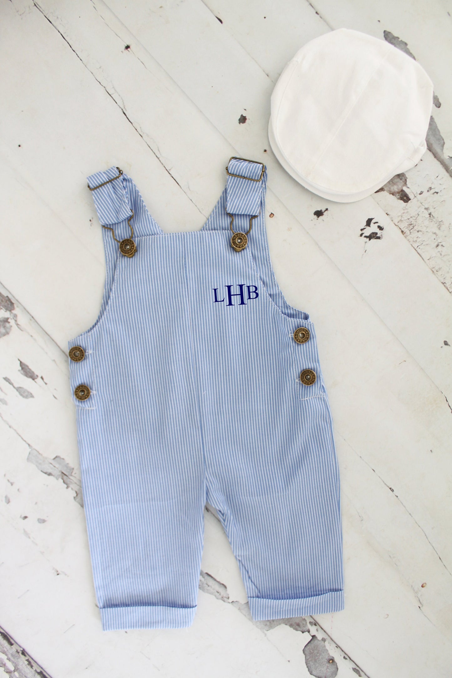 Easter, Summer Baby Boy Overalls Romper w Monogram or Name. Seersucker Newborn Baby Boy Coming Home Outfit 1st Birthday Newsboy Hat Jumper
