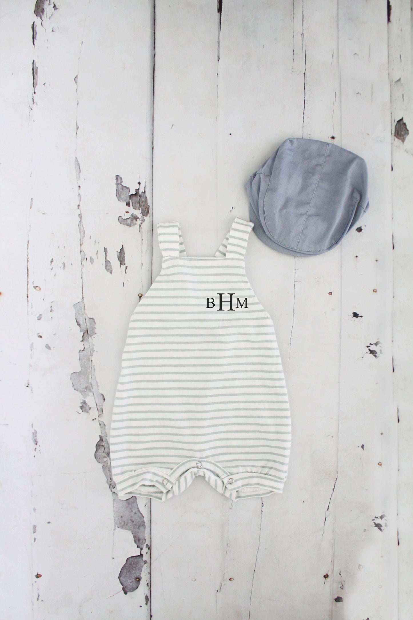 Thanksgiving Baby Boy Romper Monogram or Name Knit Gray/Green Stripe Newborn Baby Boy Coming Home Outfit 1st Birthday Newsboy Hat Overalls