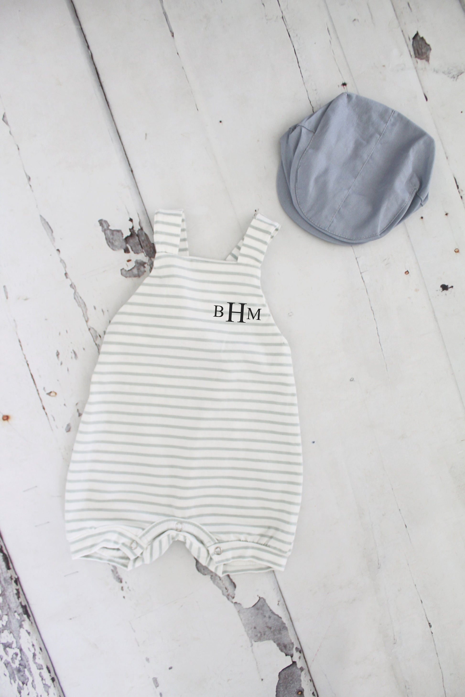 Thanksgiving Baby Boy Romper Monogram or Name Knit Gray/Green Stripe Newborn Baby Boy Coming Home Outfit 1st Birthday Newsboy Hat Overalls