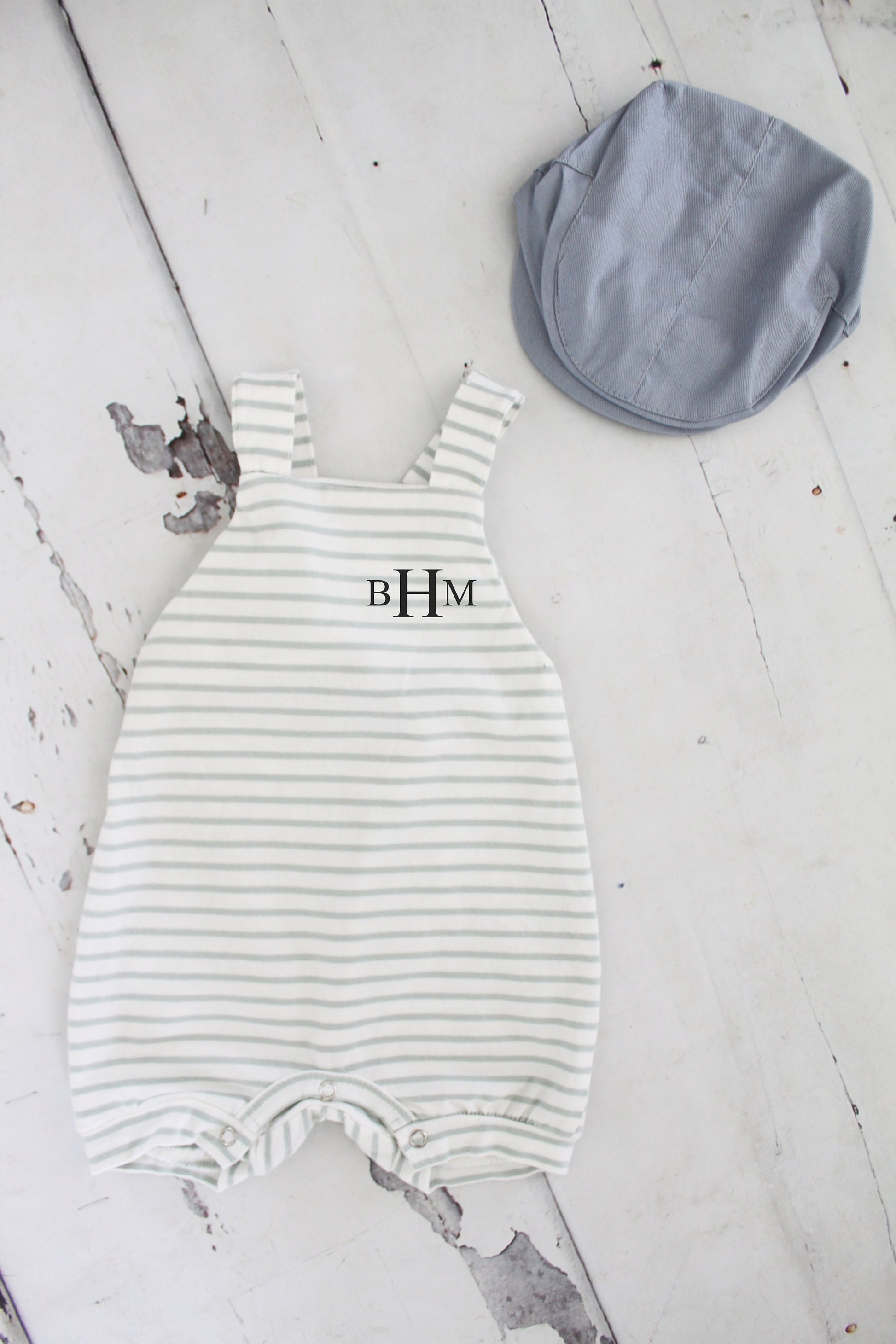 Thanksgiving Baby Boy Romper Monogram or Name Knit Gray/Green Stripe Newborn Baby Boy Coming Home Outfit 1st Birthday Newsboy Hat Overalls