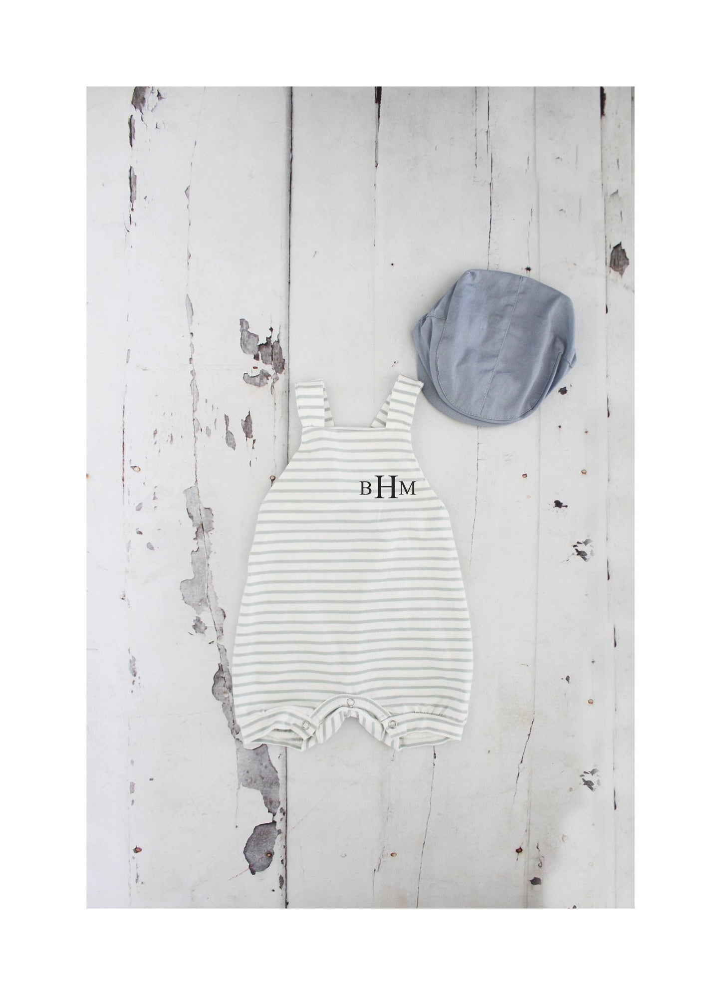 Thanksgiving Baby Boy Romper Monogram or Name Knit Gray/Green Stripe Newborn Baby Boy Coming Home Outfit 1st Birthday Newsboy Hat Overalls