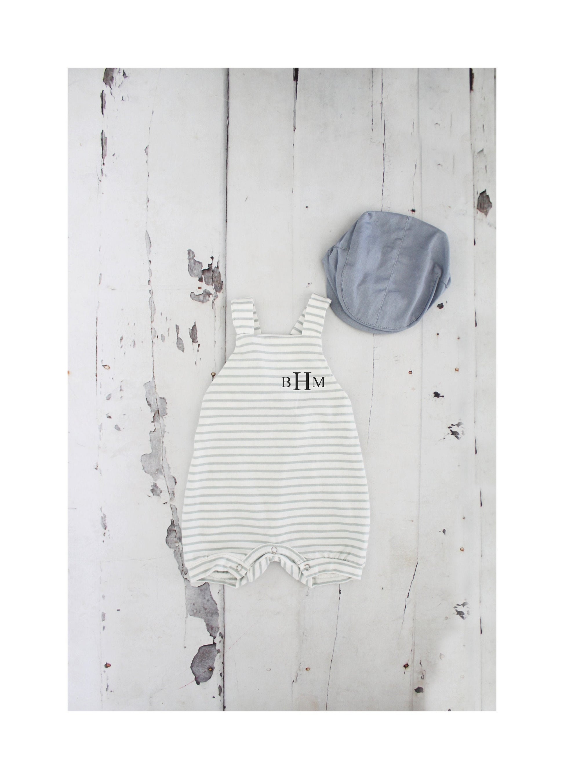 Thanksgiving Baby Boy Romper Monogram or Name Knit Gray/Green Stripe Newborn Baby Boy Coming Home Outfit 1st Birthday Newsboy Hat Overalls