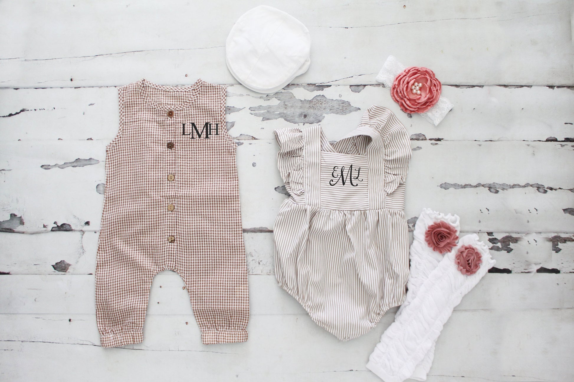 Easter Baby Boy Gingham Romper with Monogram or Name. Overalls Jumpsuit Newborn Baby Boy Coming Home Outfit, 1st Birthday Outfit Newsboy Hat