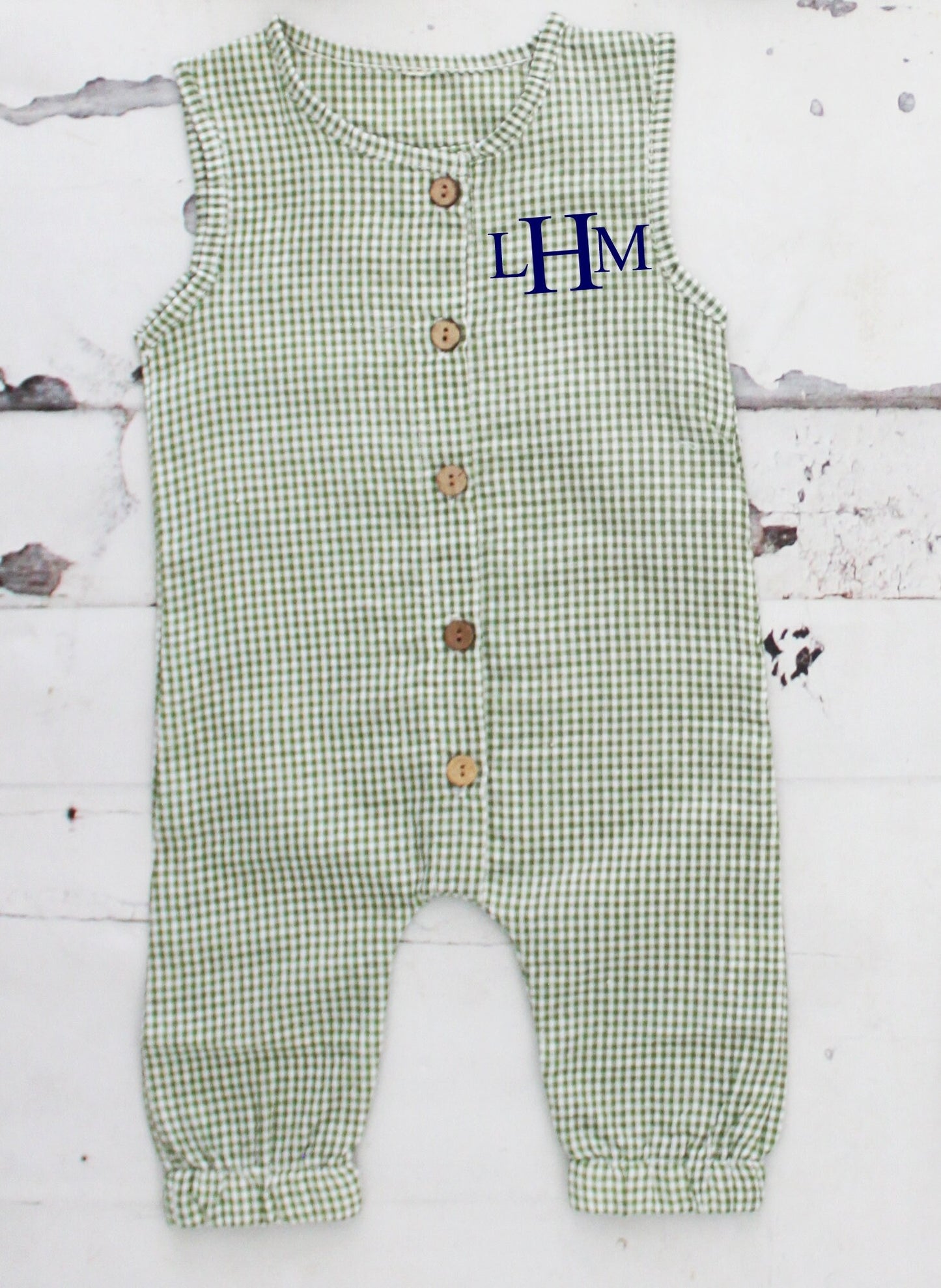 Easter Baby Boy Green Gingham Romper with Monogram or Name Overalls Jumpsuit Newborn Baby Coming Home Outfit 1st Birthday Set Newsboy Hat