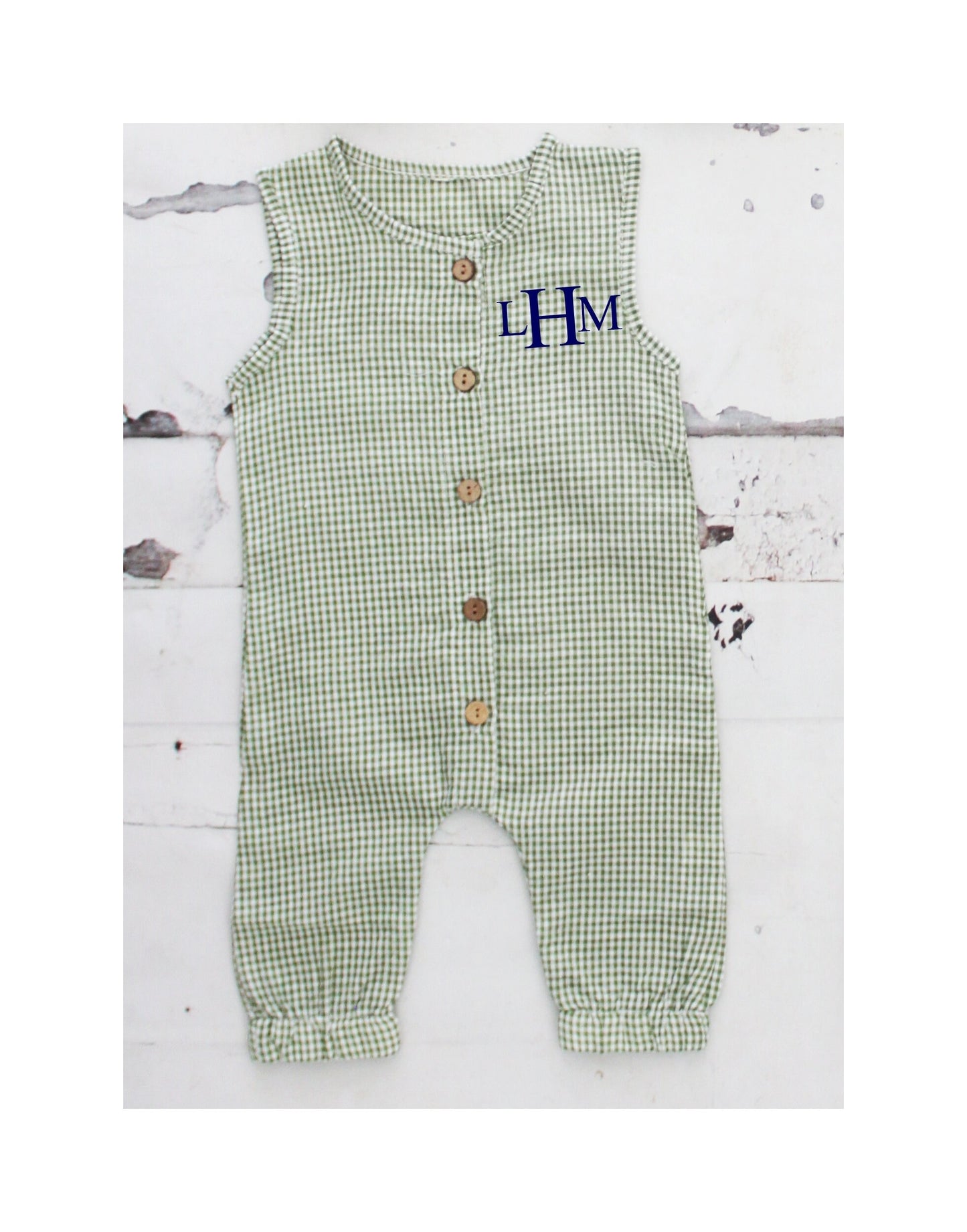 Easter Baby Boy Green Gingham Romper with Monogram or Name Overalls Jumpsuit Newborn Baby Coming Home Outfit 1st Birthday Set Newsboy Hat