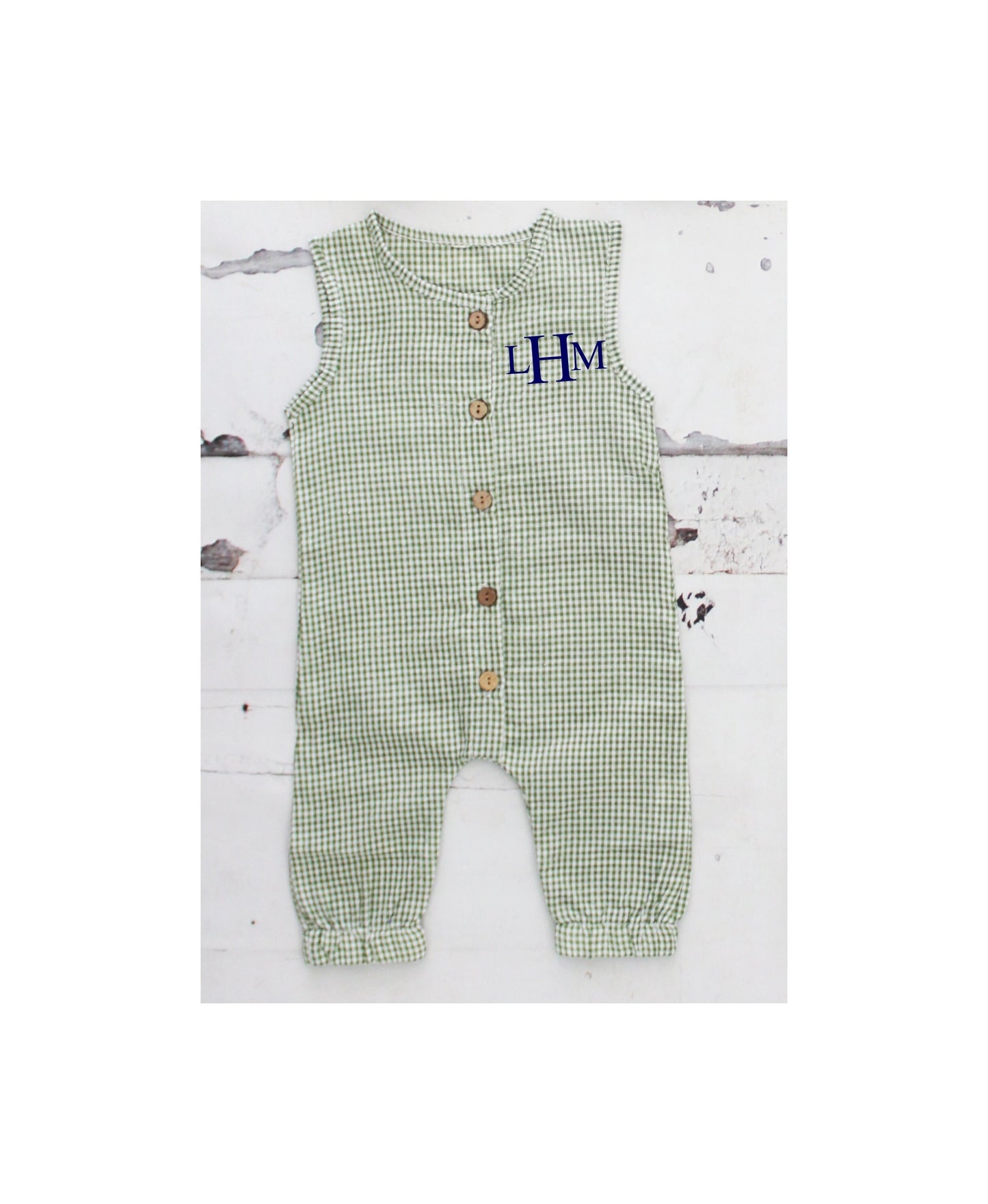 Easter Baby Boy Green Gingham Romper with Monogram or Name Overalls Jumpsuit Newborn Baby Coming Home Outfit 1st Birthday Set Newsboy Hat