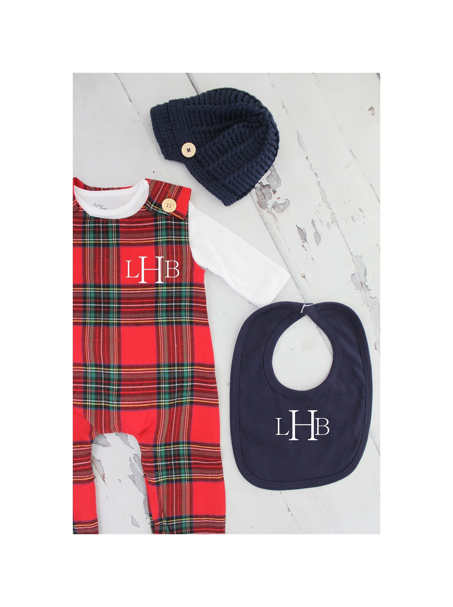 Thanksgiving & Christmas Baby Boy Jumpsuit Romper w Monogram or Name Red Plaid Baby Boy Coming Home Outfit 1st Birthday Outfit Newsboy Hat