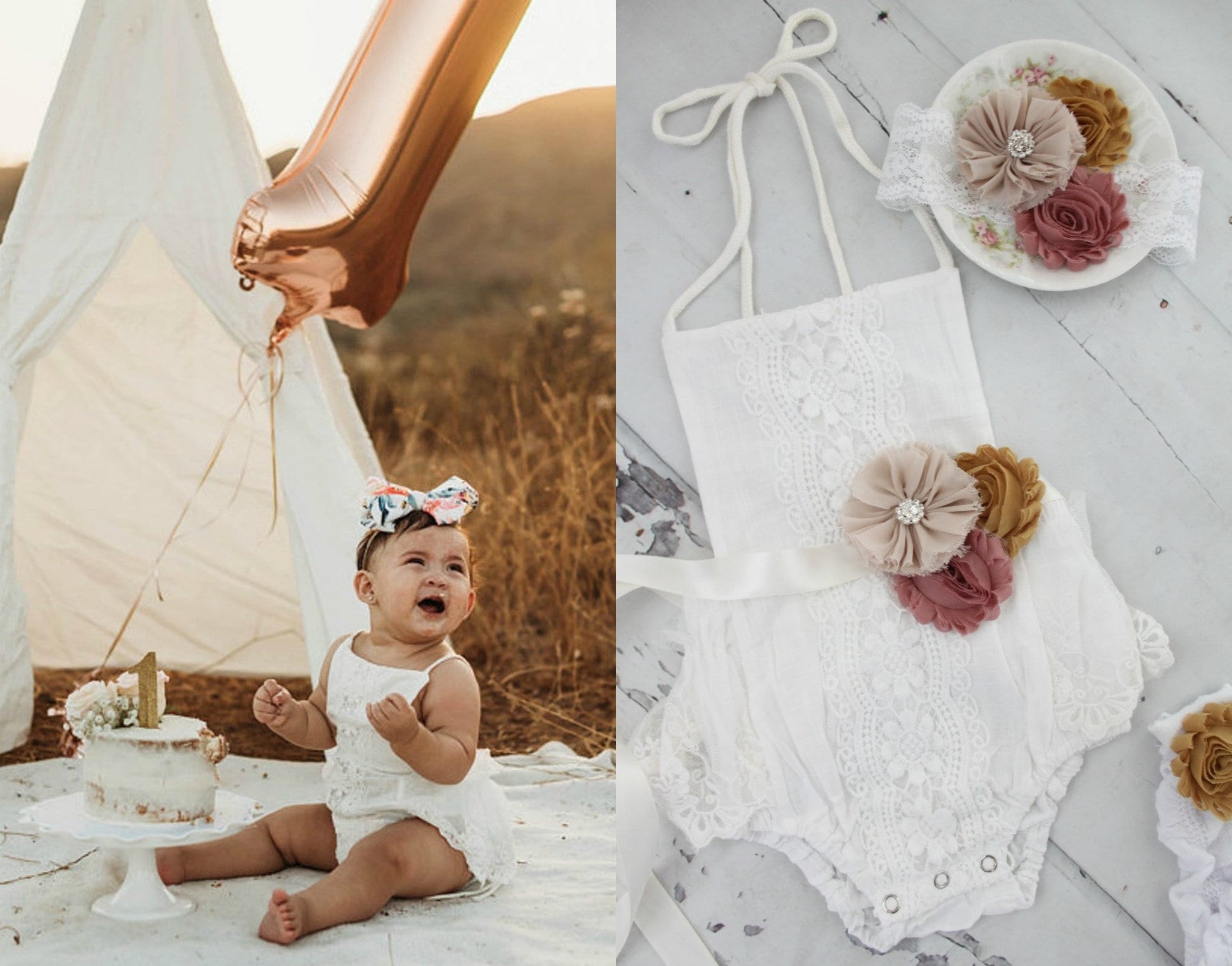 Boho Fall Pumpkin Spice Ginger Sash on White Lace Romper & Headband Newborn Baby Girl Coming Home Outfit, 1st Birthday Outfit Thanksgiving