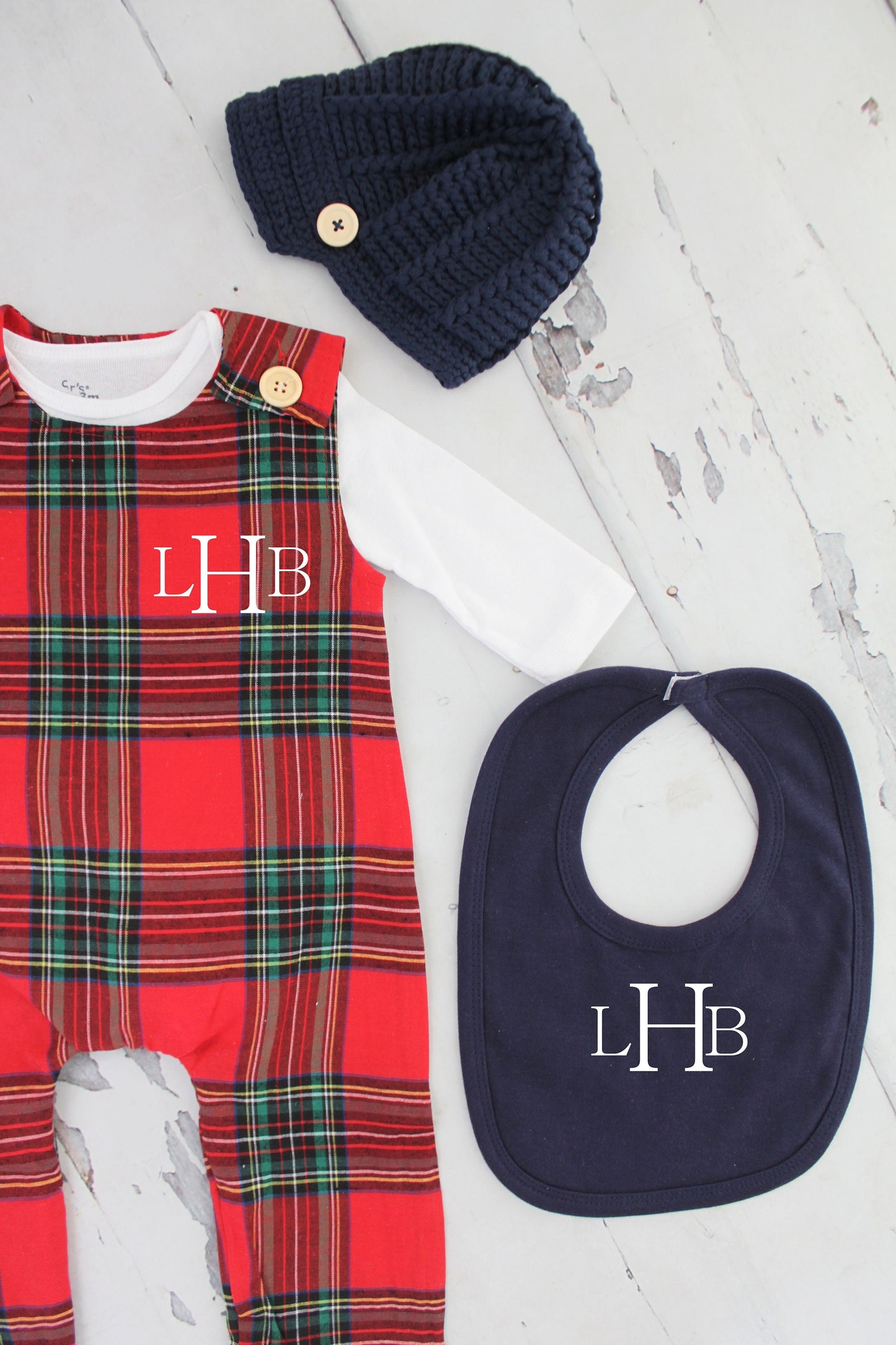 Christmas Holiday Baby Boy Jumpsuit Romper with Monogram or Name. Red Plaid Baby Boy Coming Home Outfit 1st Birthday Outfit Newsboy Hat