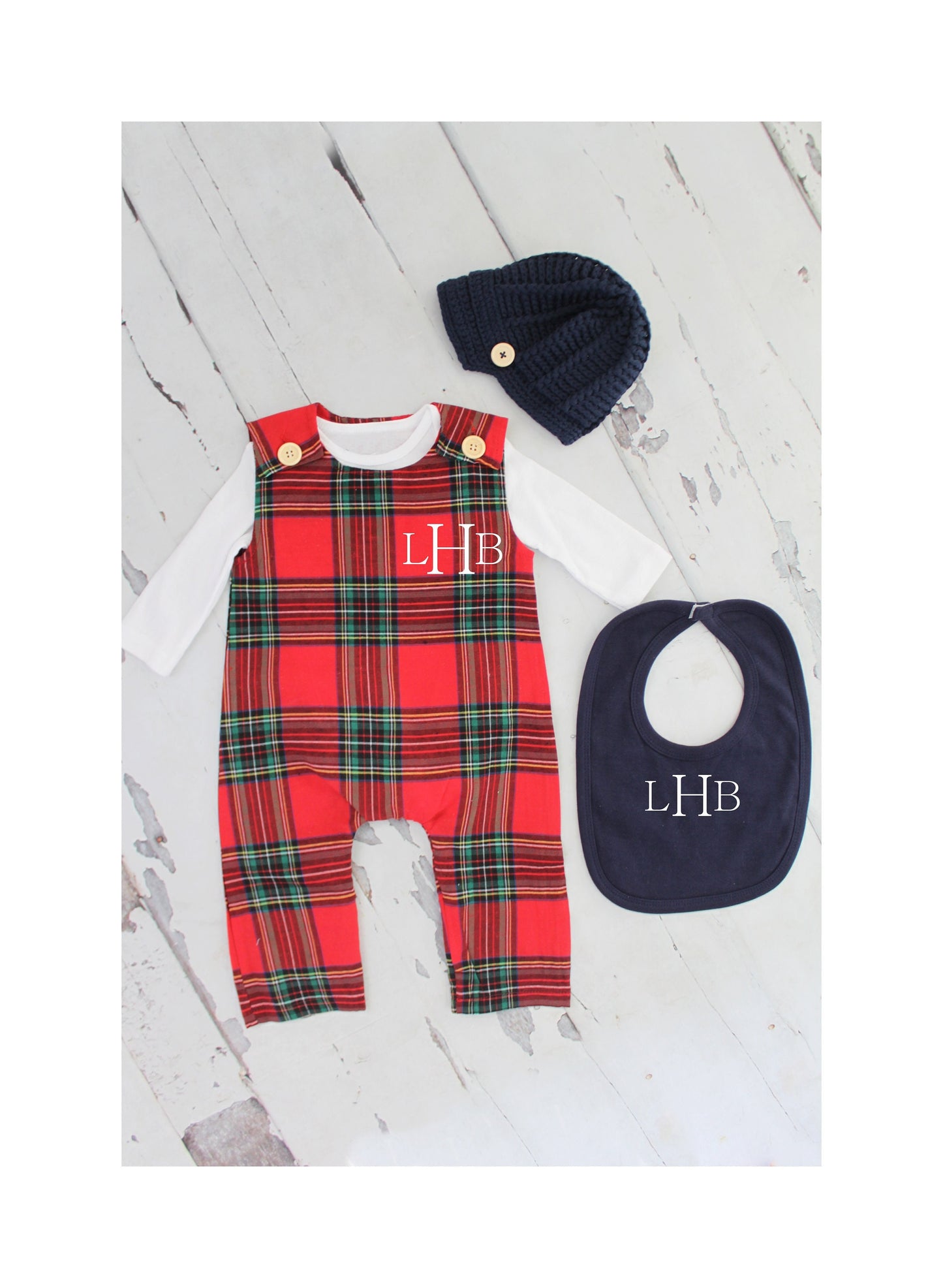 Thanksgiving & Christmas Baby Boy Jumpsuit Romper w Monogram or Name Red Plaid Baby Boy Coming Home Outfit 1st Birthday Outfit Newsboy Hat