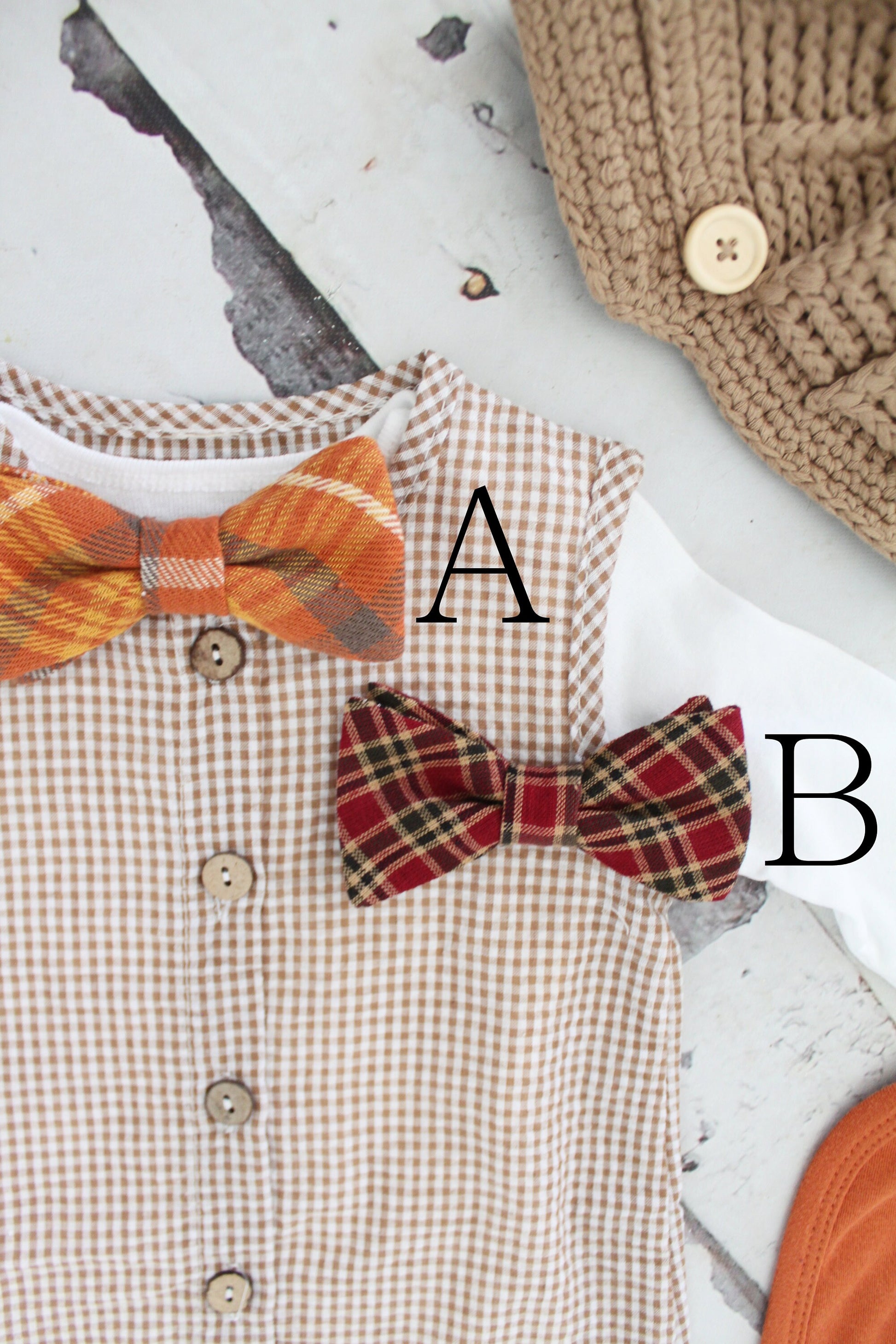 Thanksgiving Fall Holiday Baby Boy Gingham Jumpsuit Romper with Bow Tie Bodysuit Baby Boy Coming Home Outfit 1st Birthday Outfit Newsboy Hat