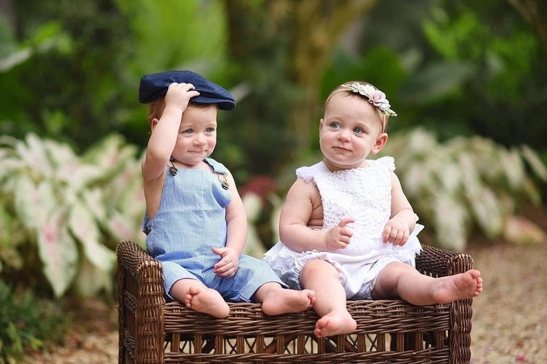 Easter, Summer Baby Boy Overalls Romper w Monogram or Name. Seersucker Newborn Baby Boy Coming Home Outfit 1st Birthday Newsboy Hat Jumper