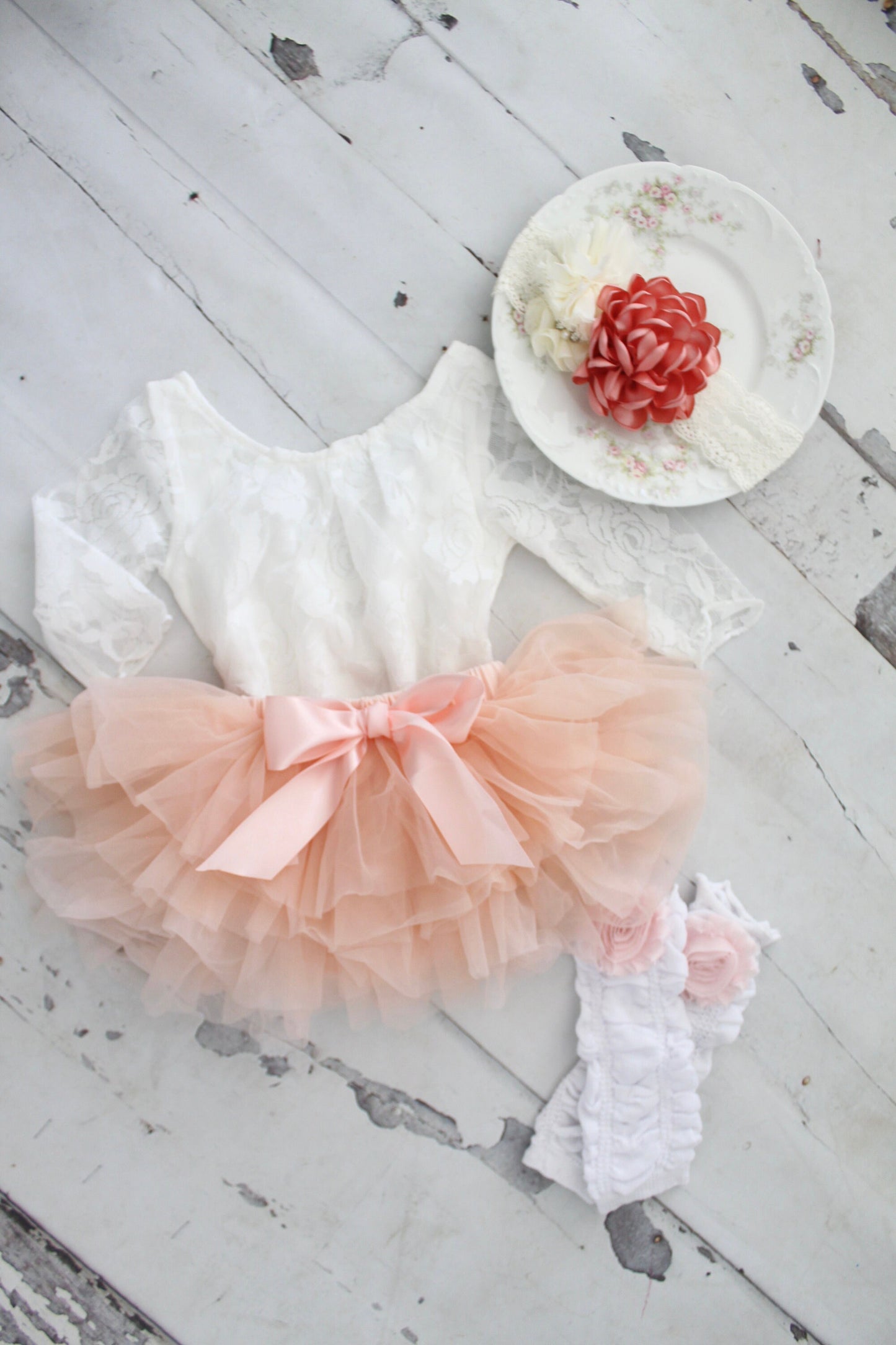 White Lace Bodysuit w Ties, Tutu Pettiskirt, Headband or Leg Warmers. Baby Girl Lovely Boho Outift, Flower Girl, Summer Outfit, 1st Birthday