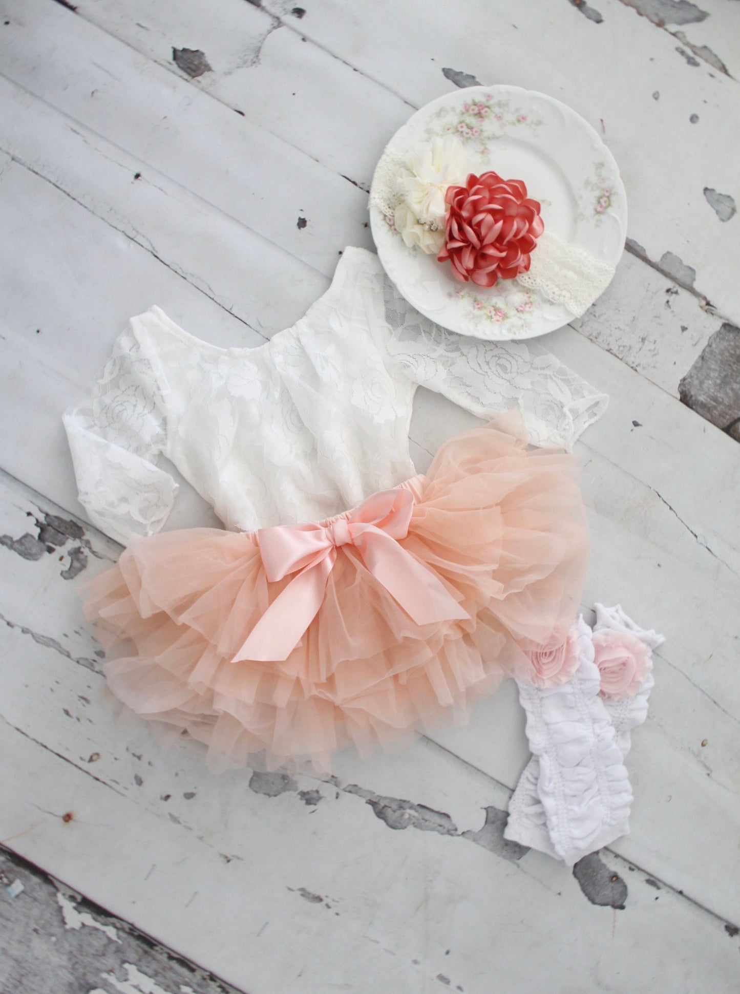 White Lace Bodysuit w Ties, Tutu Pettiskirt, Headband or Leg Warmers. Baby Girl Lovely Boho Outift, Flower Girl, Summer Outfit, 1st Birthday