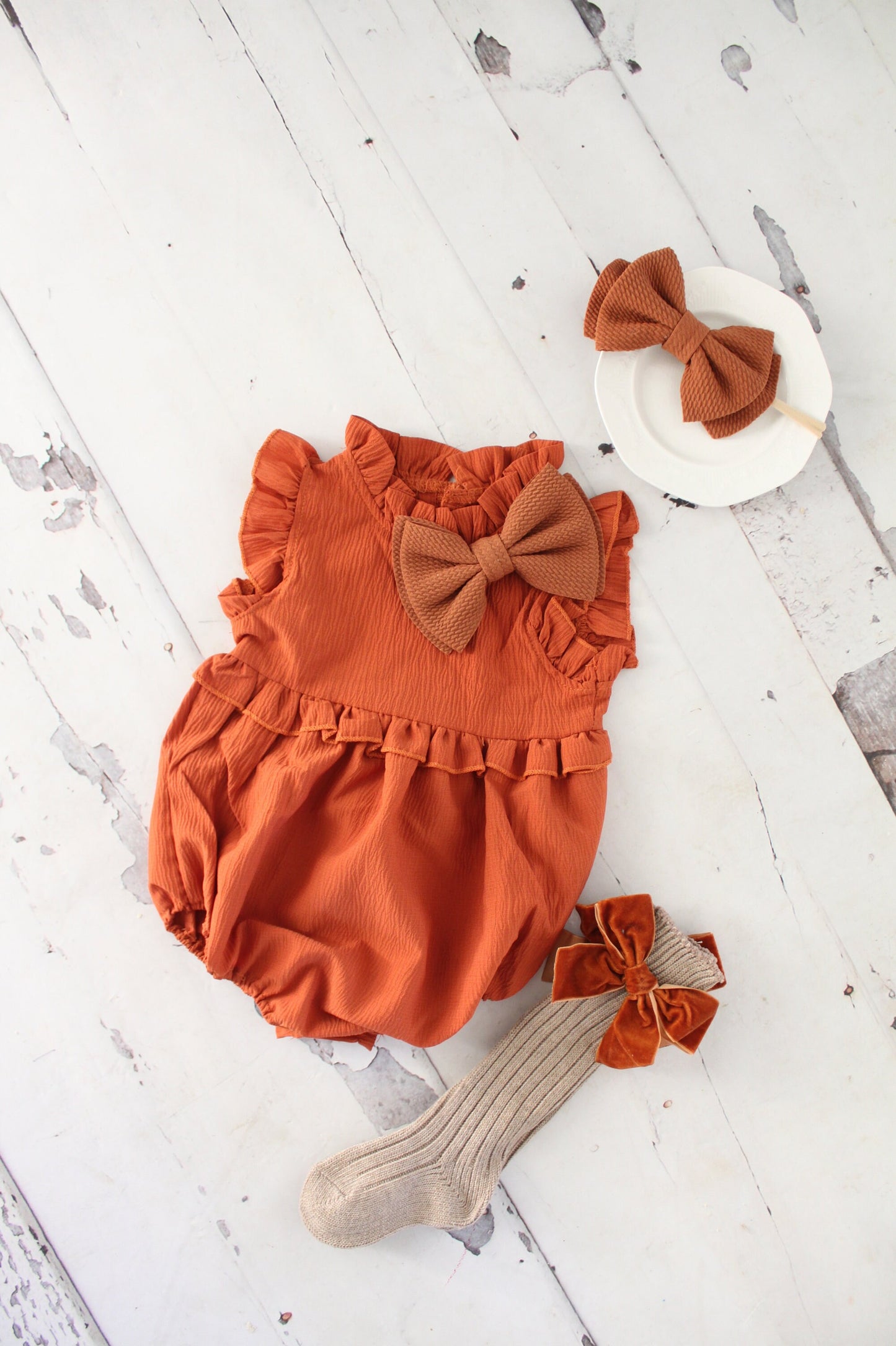 Boho Chic Fall Pumpkin Spice Baby Girl's Romper, Girl Fall Outfit, Rustic Pumpkin Baby Romper Girl Outfit, 1st Birthday, Fall Outfit Ginger