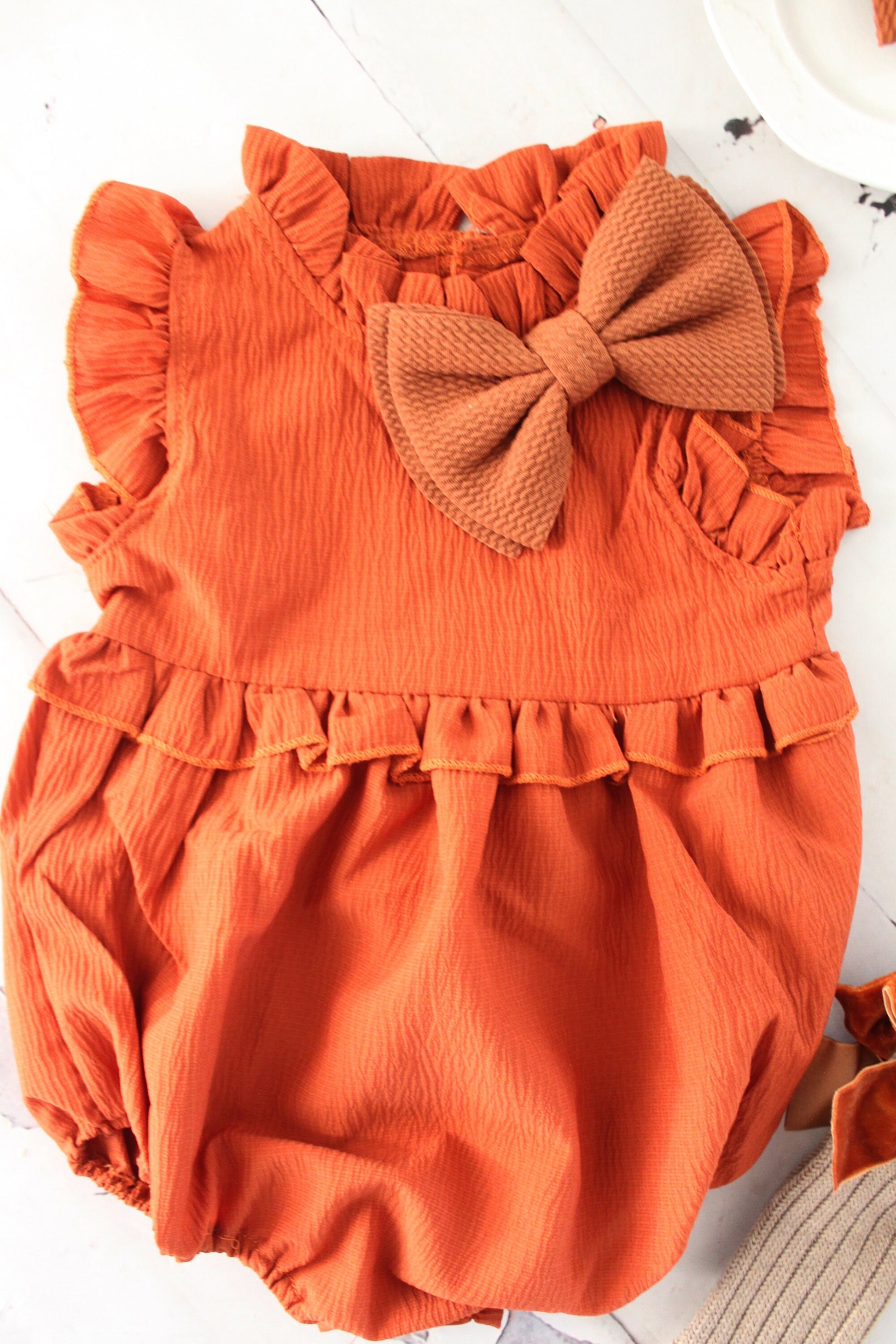 Boho Chic Fall Pumpkin Spice Baby Girl's Romper, Girl Fall Outfit, Rustic Pumpkin Baby Romper Girl Outfit, 1st Birthday, Fall Outfit Ginger