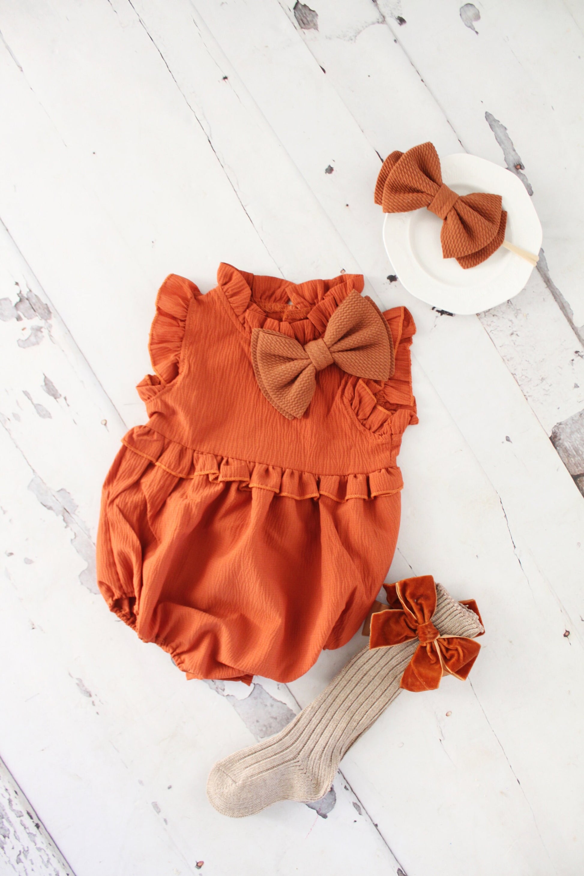 Boho Chic Fall Pumpkin Spice Baby Girl's Romper, Girl Fall Outfit, Rustic Pumpkin Baby Romper Girl Outfit, 1st Birthday, Fall Outfit Ginger