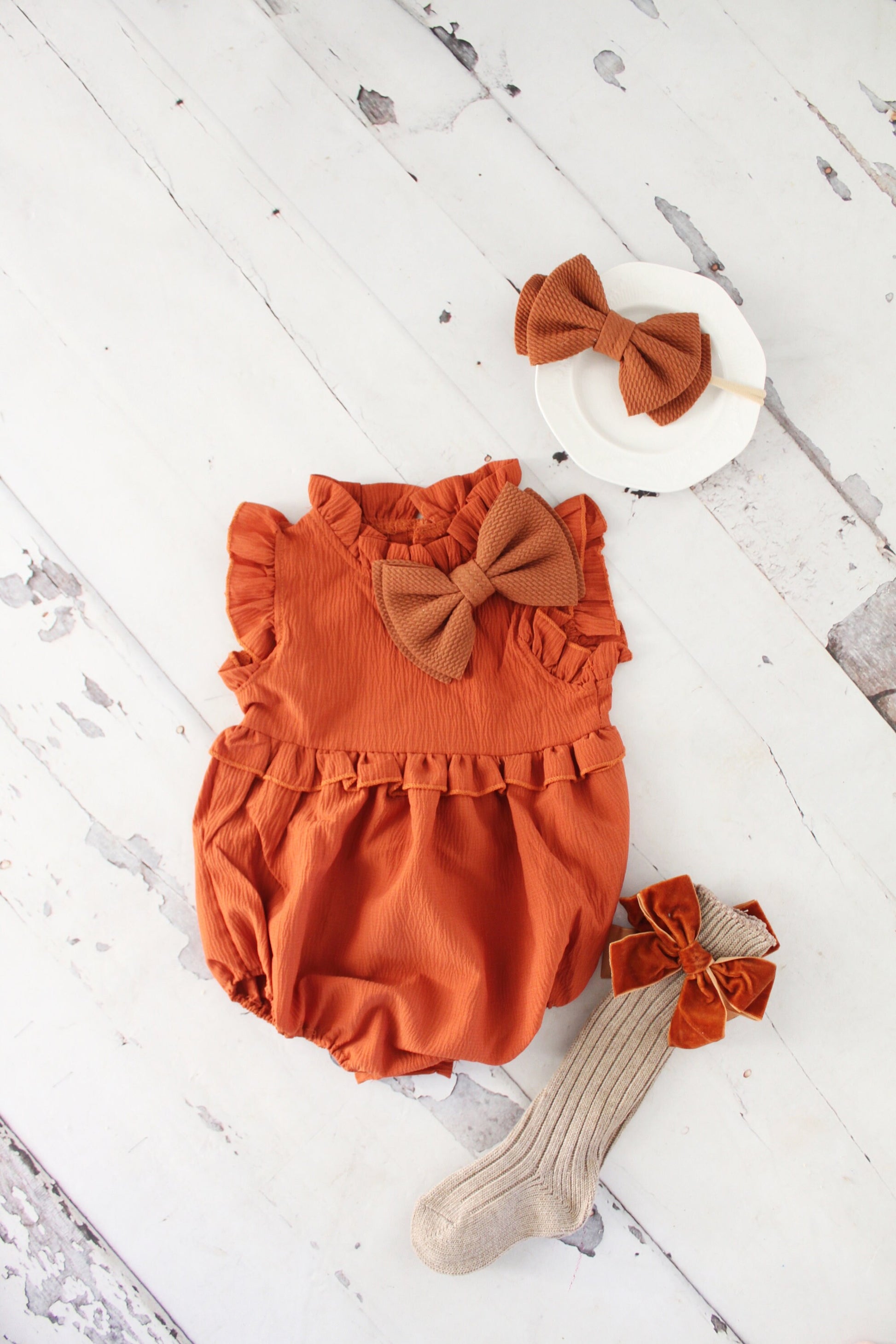 Boho Chic Fall Pumpkin Spice Baby Girl's Romper, Girl Fall Outfit, Rustic Pumpkin Baby Romper Girl Outfit, 1st Birthday, Fall Outfit Ginger