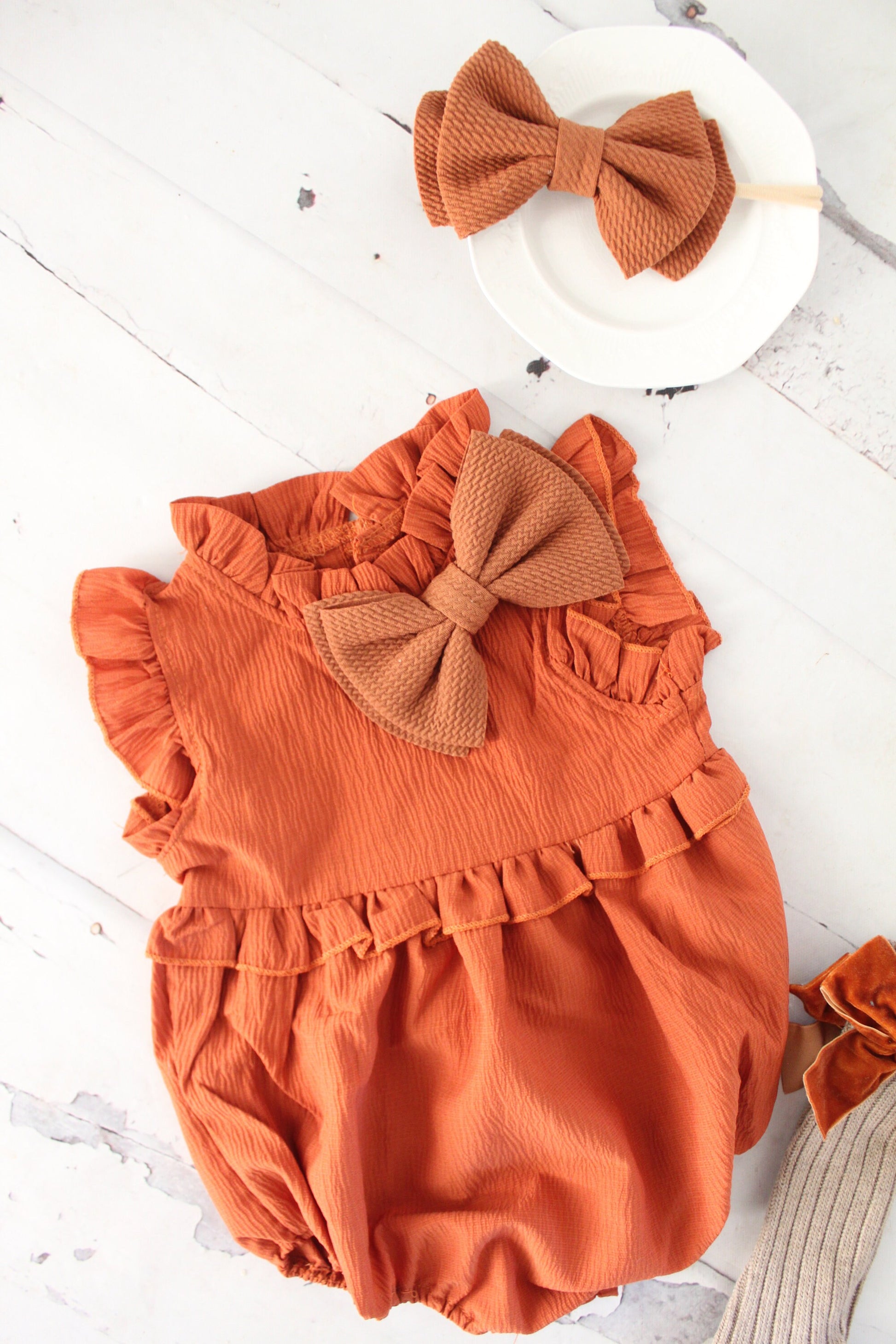 Boho Chic Fall Pumpkin Spice Baby Girl's Romper, Girl Fall Outfit, Rustic Pumpkin Baby Romper Girl Outfit, 1st Birthday, Fall Outfit Ginger