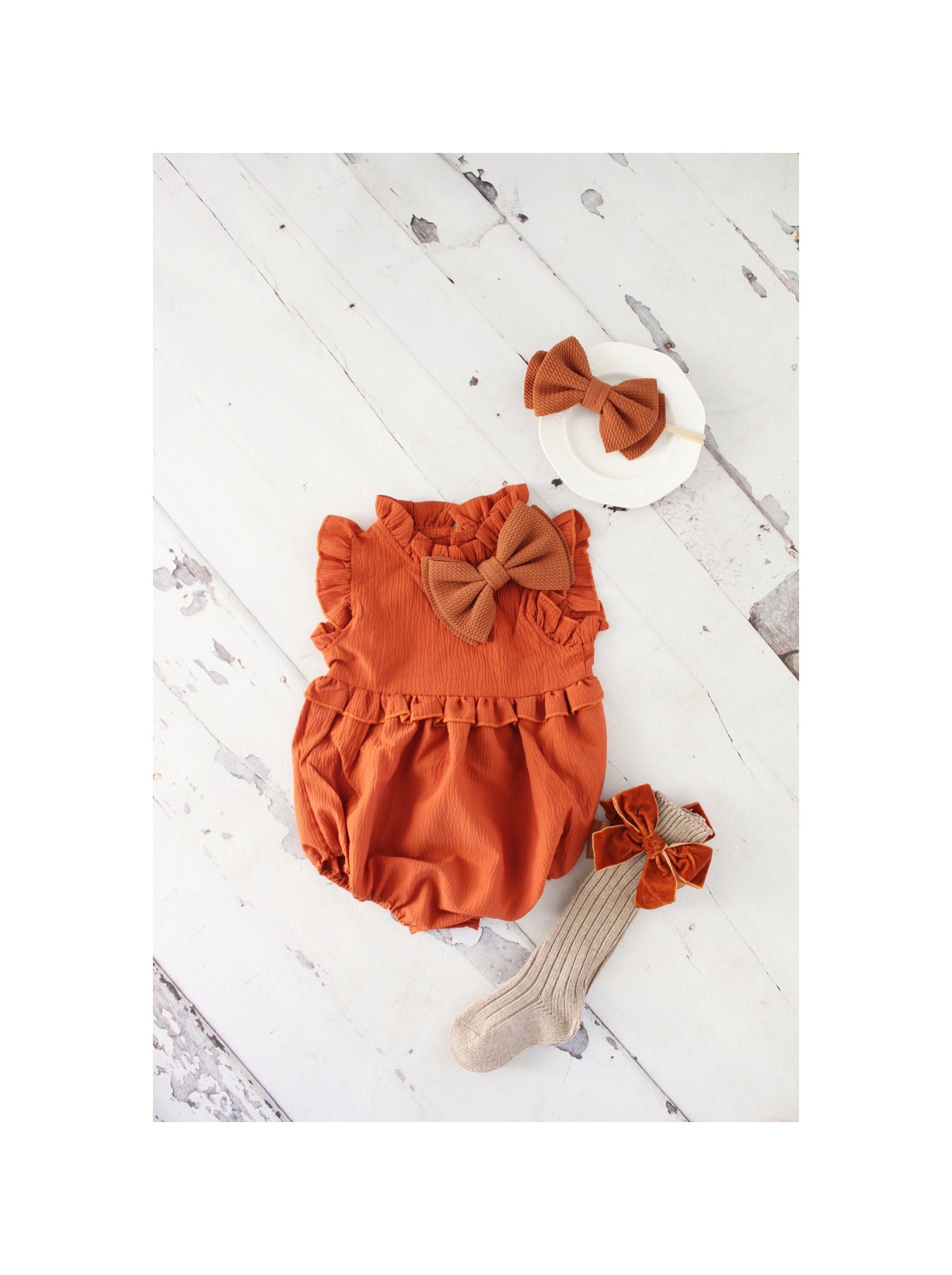 Boho Chic Fall Pumpkin Spice Baby Girl's Romper, Girl Fall Outfit, Rustic Pumpkin Baby Romper Girl Outfit, 1st Birthday, Fall Outfit Ginger