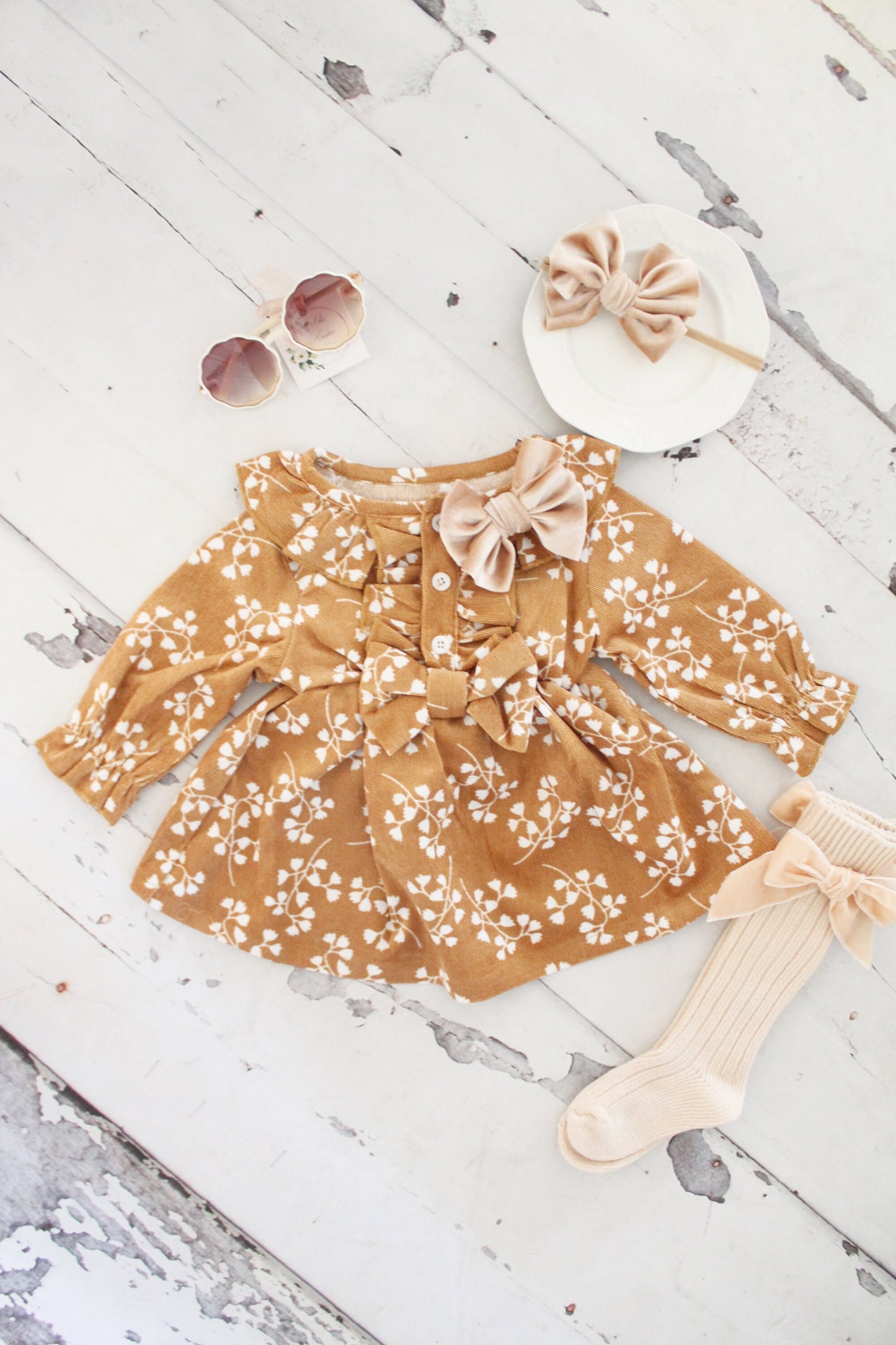 Boho Chic Fall Pumpkin Spice Baby Girl's Corduroy Dress, Girl Fall Outfit, Rustic Pumpkin Baby Girl Dress, 1st Birthday, Fall Outfit Ginger