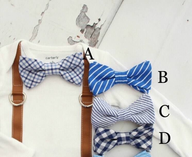 Newborn Baby Boy Coming Home Outfit Set up to 4 Items. Bow Tie & Suspender Bodysuit, Navy Blue Pants *SHORT SLEEVES available! Mother's Day