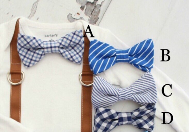 Baby Boy Bow Tie & Suspender Bodysuit. Baby Blue Seersucker, Wedding Outfit, 1st First Birthday Outfit, Easter outfit, Dapper Valentine Baby