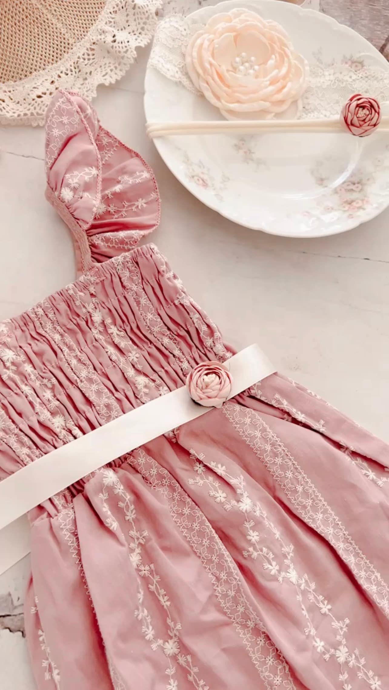 Easter Spring Boho Baby Girl Lace Embossed Jumpsuit Romper, Lace Sunhat, Easter Spring Coming Home Outfit Flower Girl Toddler 1st Birthday