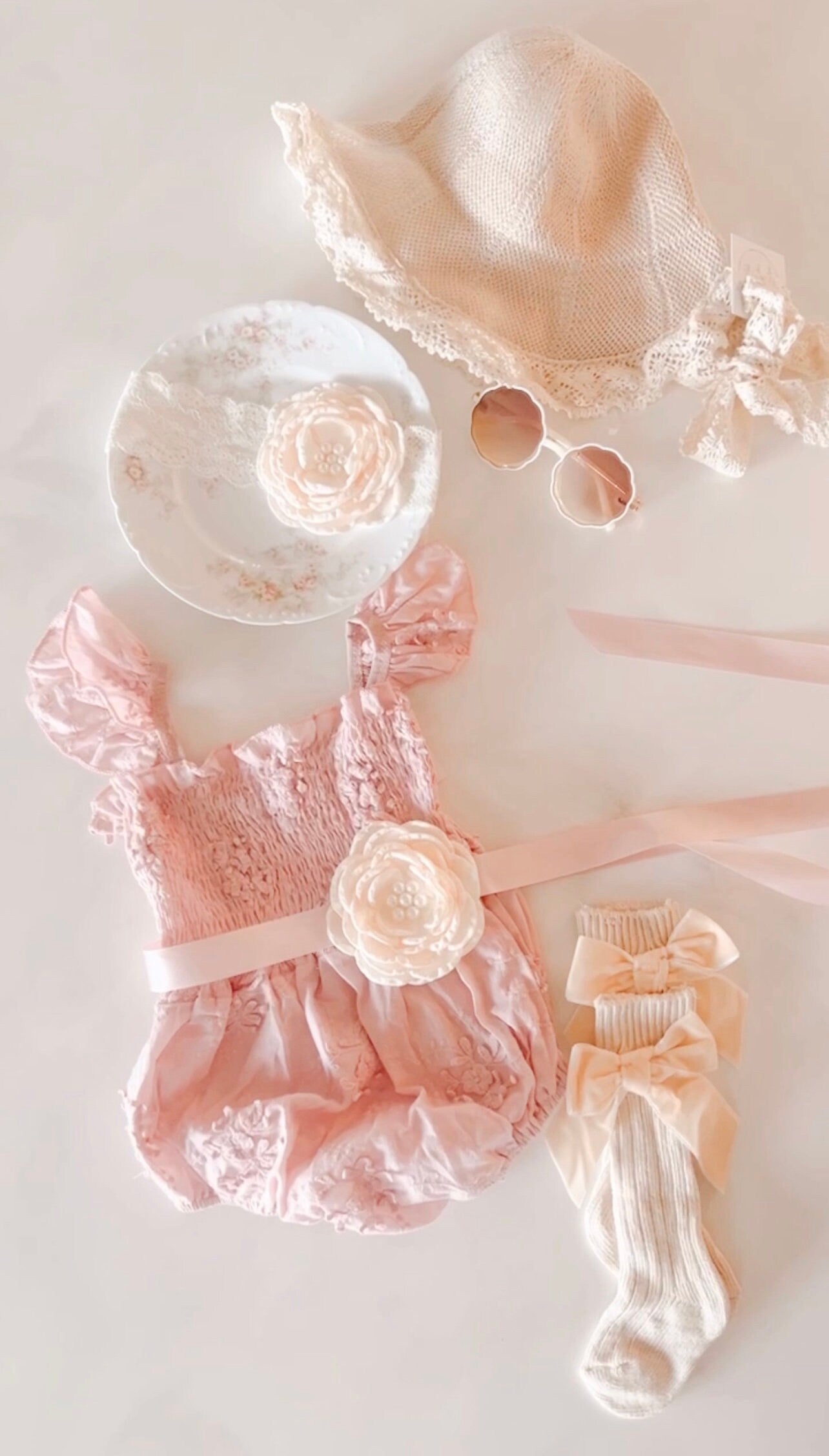 Easter Spring Boho Baby Girl Lace Romper, Lace Hat, Bow. Baby Shower Gift, Lace Dress, Coming Home Outfit Flower Girl 1st Birthday Pink