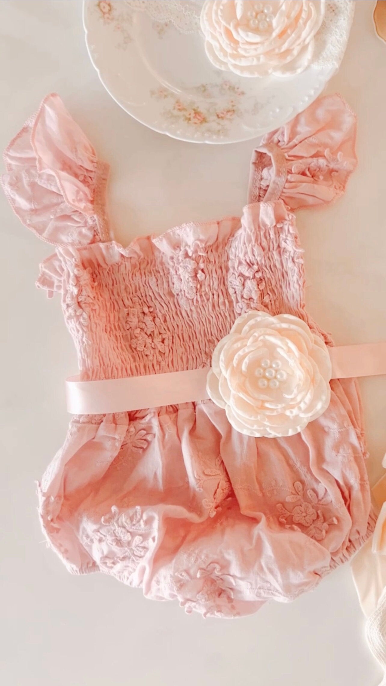 Easter Spring Boho Baby Girl Lace Romper, Lace Hat, Bow. Baby Shower Gift, Lace Dress, Coming Home Outfit Flower Girl 1st Birthday Pink