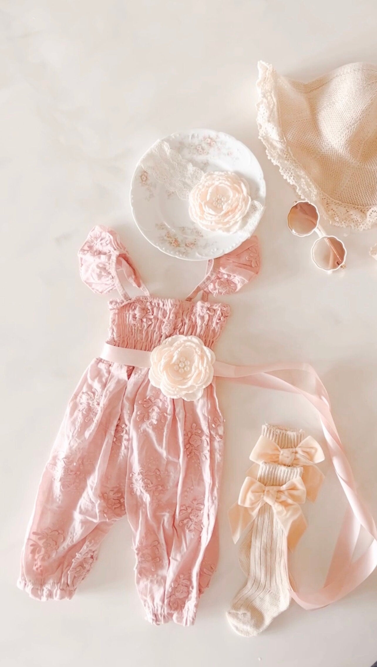 Easter Boho Baby Girl Lace Jumpsuit Romper, Lace Hat, Bow, Baby Shower Gift, Newborn Coming Home Flower Girl Birthday Spring Dress Jumpsuit