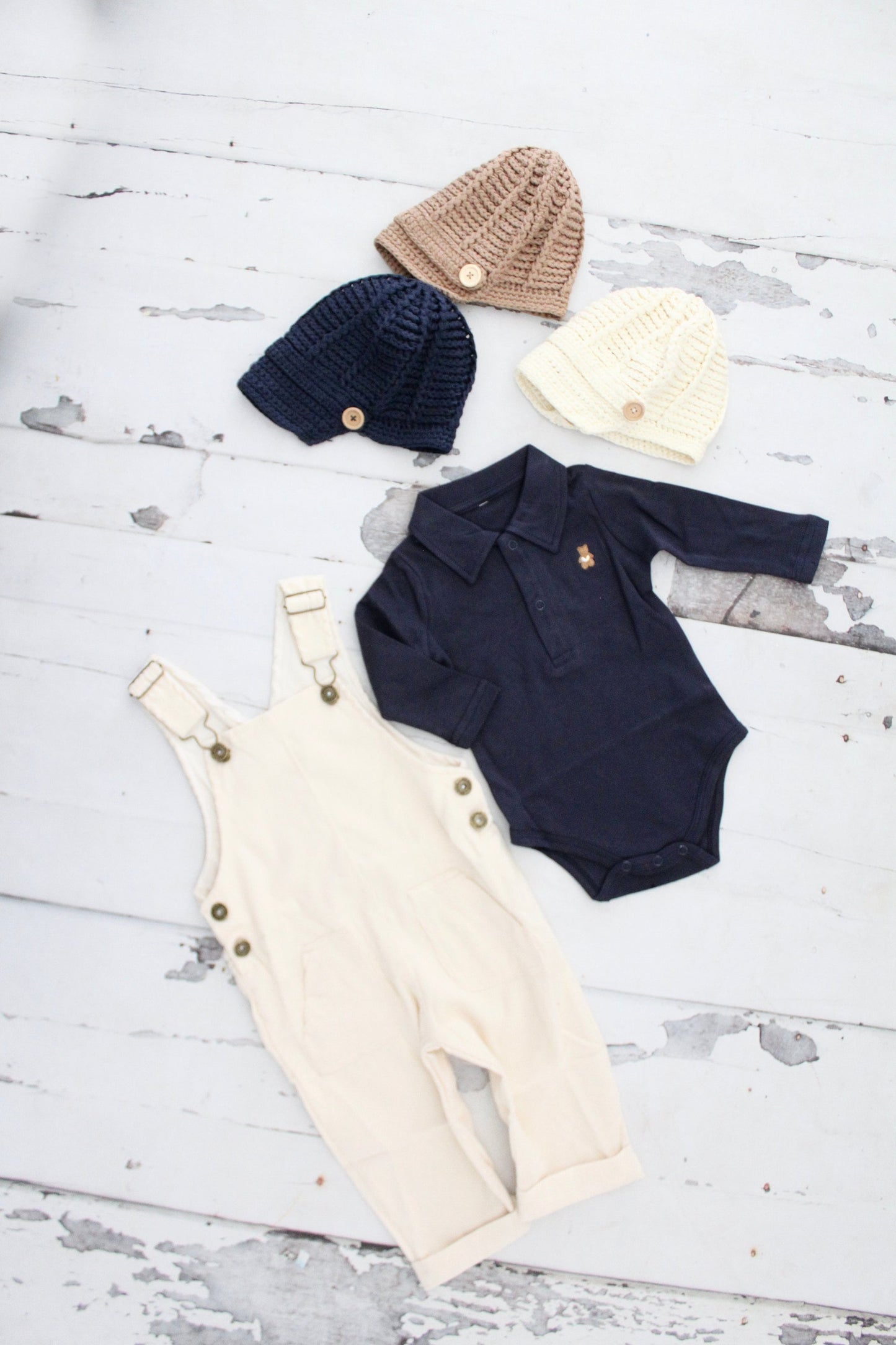 Christmas Holiday Baby Boy Corduroy Overalls Jumpsuit, Bear Appliqué Bodysuit, Knit Newsboy Hat Baby Boy Coming Home Outfit 1st Birthday