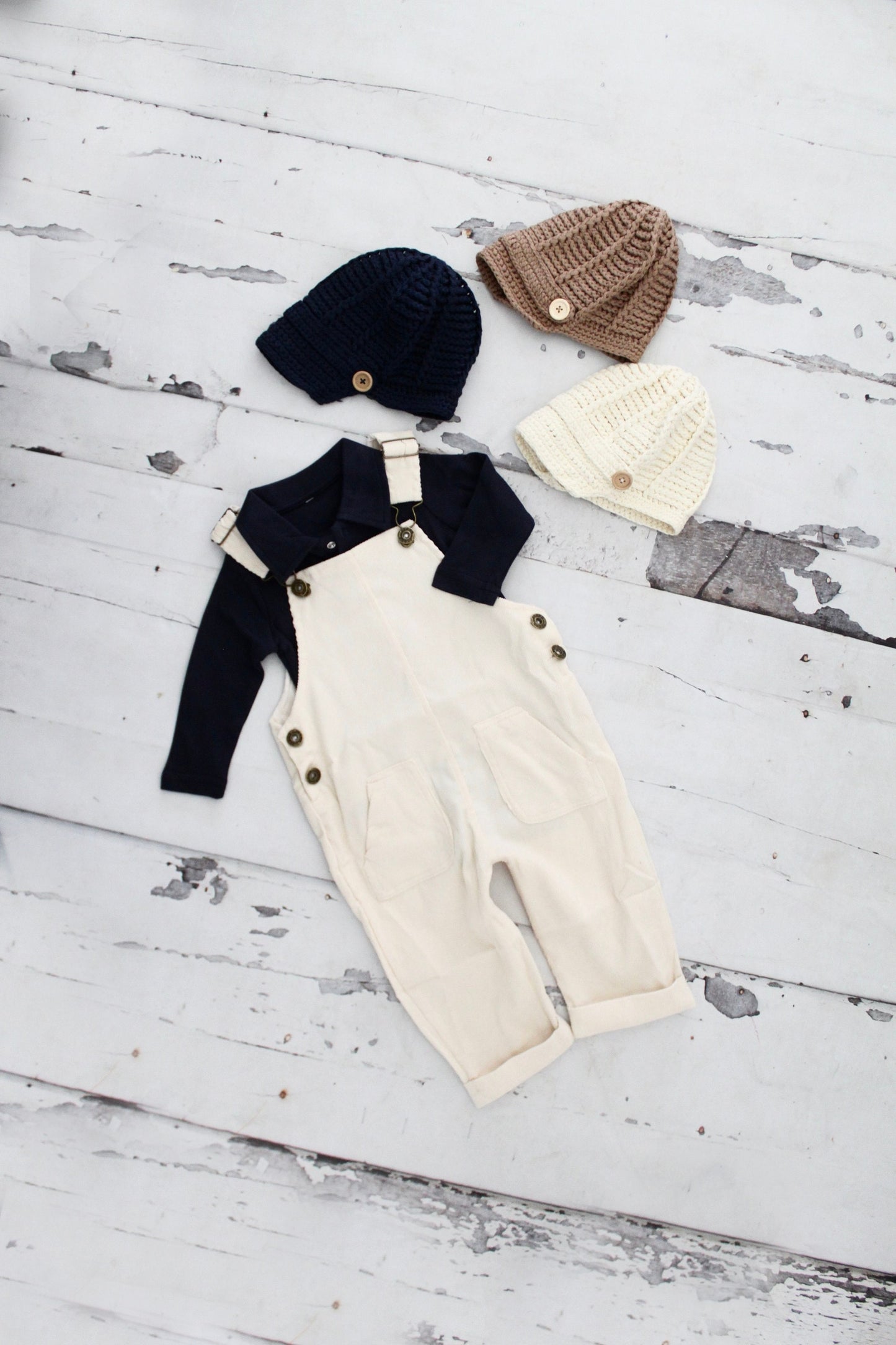 Christmas Holiday Baby Boy Corduroy Overalls Jumpsuit, Bear Appliqué Bodysuit, Knit Newsboy Hat Baby Boy Coming Home Outfit 1st Birthday
