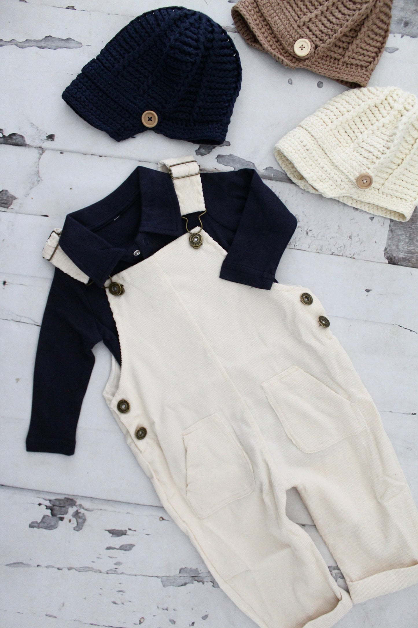 Christmas Holiday Baby Boy Corduroy Overalls Jumpsuit, Bear Appliqué Bodysuit, Knit Newsboy Hat Baby Boy Coming Home Outfit 1st Birthday