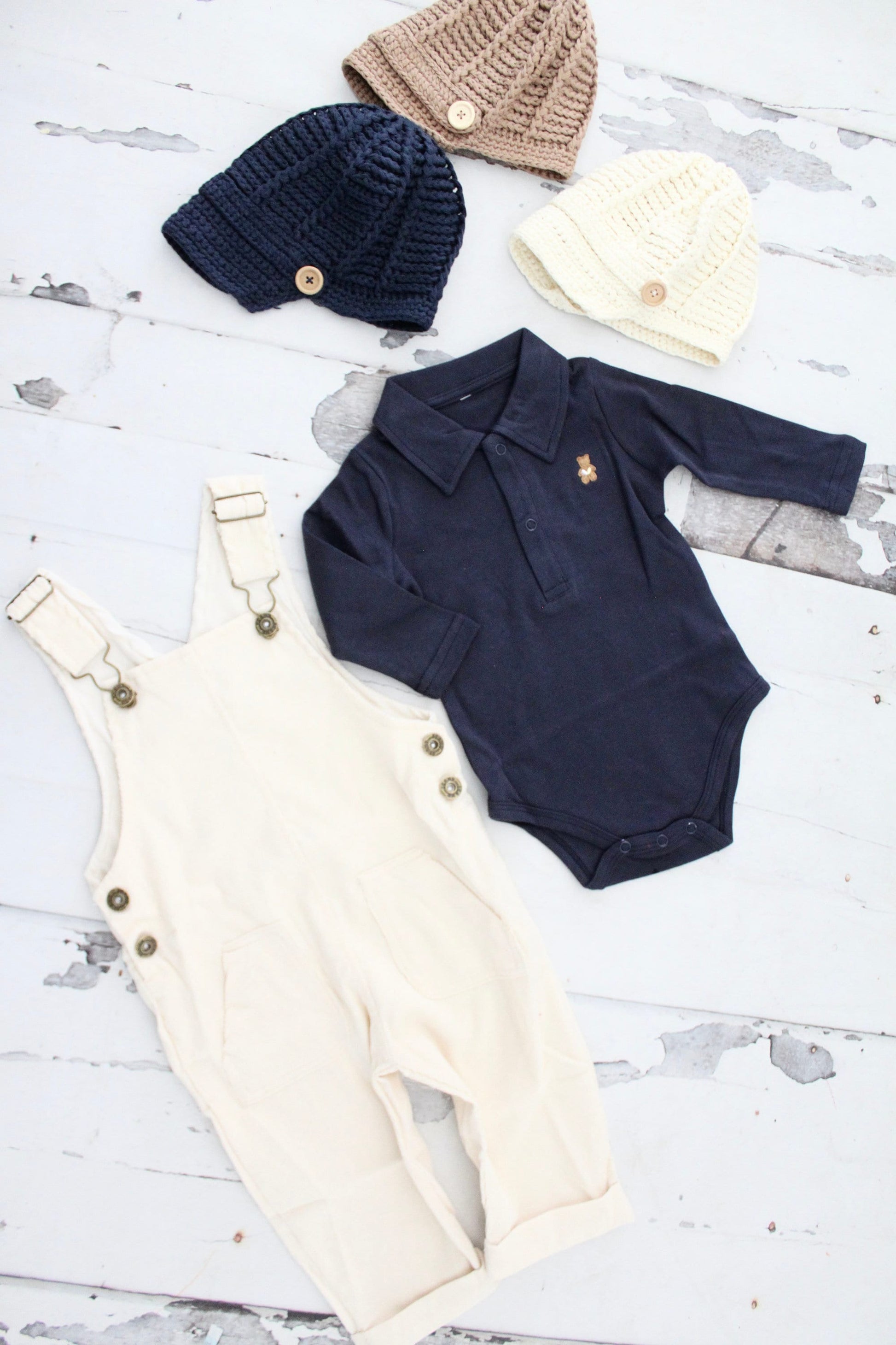 Christmas Holiday Baby Boy Corduroy Overalls Jumpsuit, Bear Appliqué Bodysuit, Knit Newsboy Hat Baby Boy Coming Home Outfit 1st Birthday