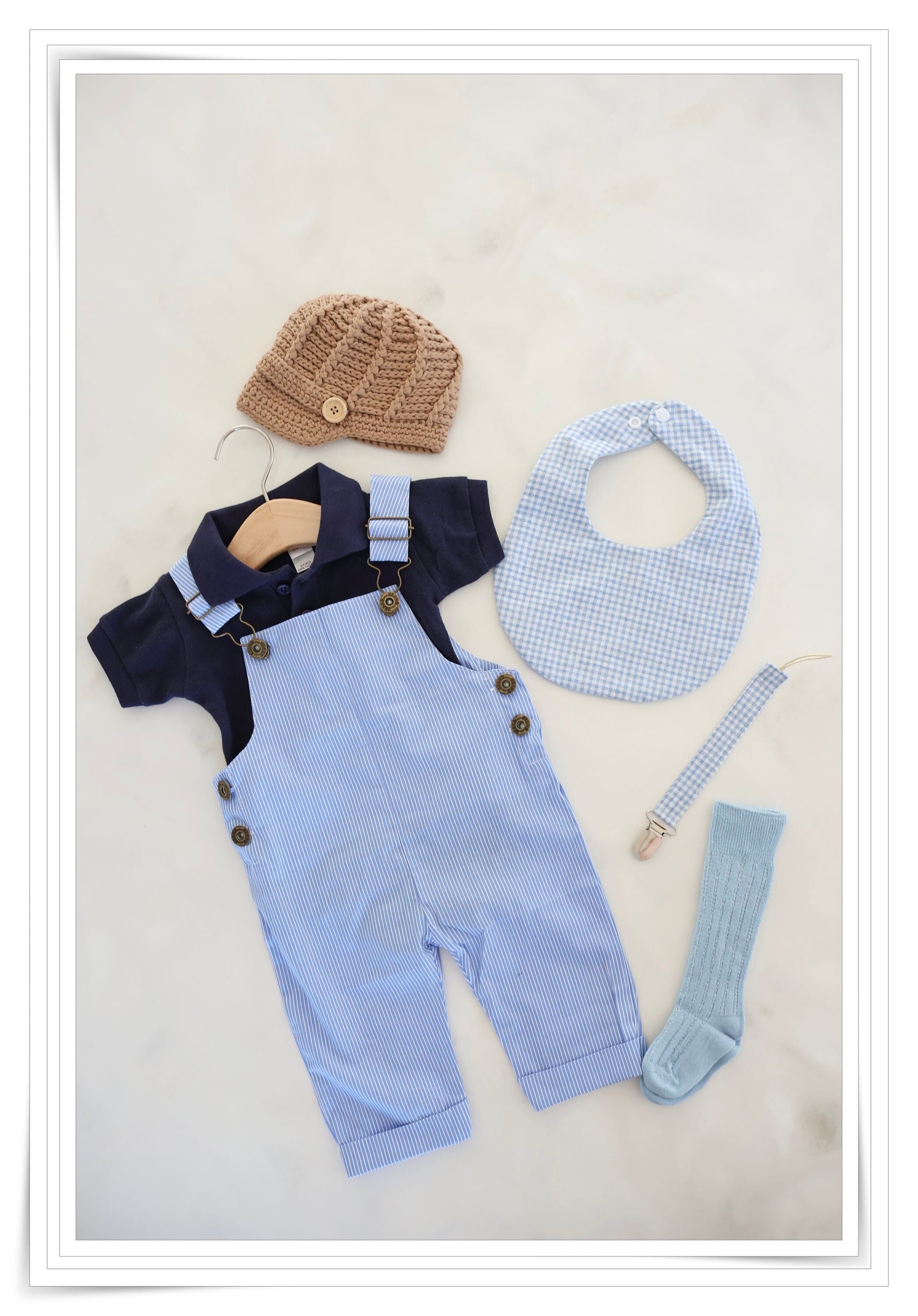 Easter Baby Boy Overalls Romper Jumpsuit, Polo Bodysuit, Knit Newsboy Hat, Gingham Bib, Seersucker Newborn Coming Home Outfit 1st Birthday