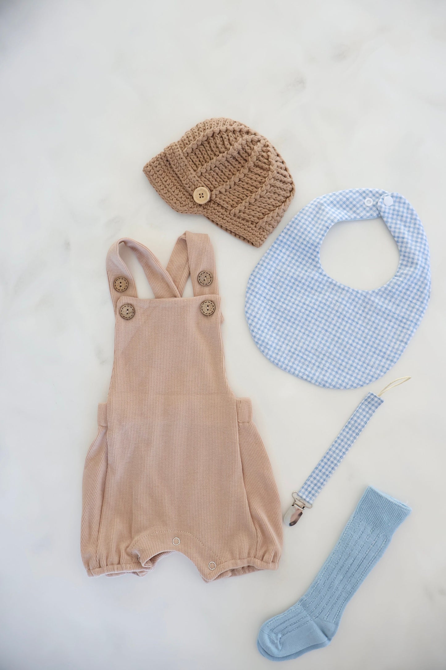 Spring Baby Boy Knit Overalls Romper Jumpsuit, Easter Outfit, Summer Outfit, Gingham Bib Newborn Coming Home Outfit 1st Birthday Newsboy Hat