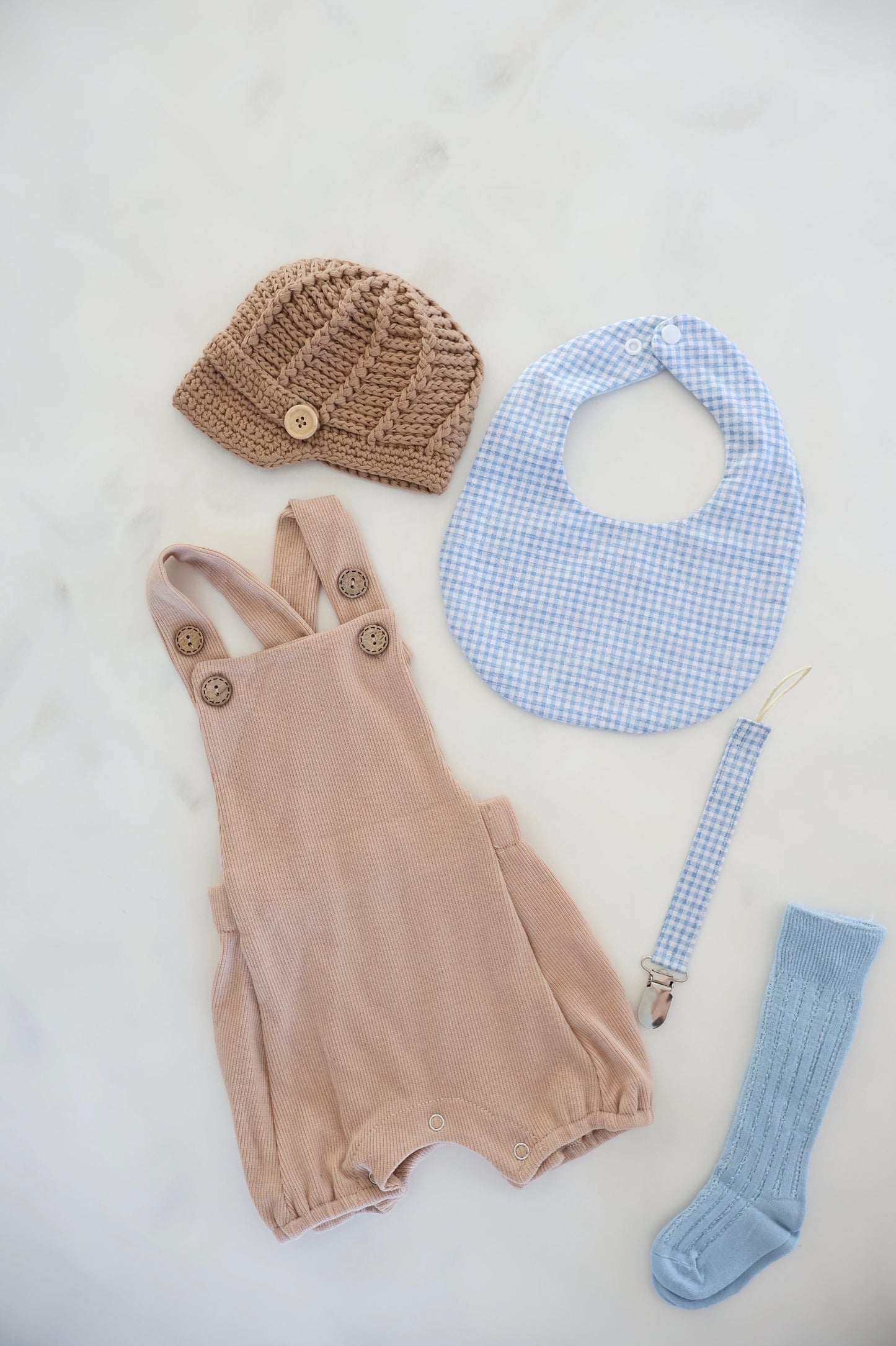 Spring Baby Boy Knit Overalls Romper Jumpsuit, Easter Outfit, Summer Outfit, Gingham Bib Newborn Coming Home Outfit 1st Birthday Newsboy Hat