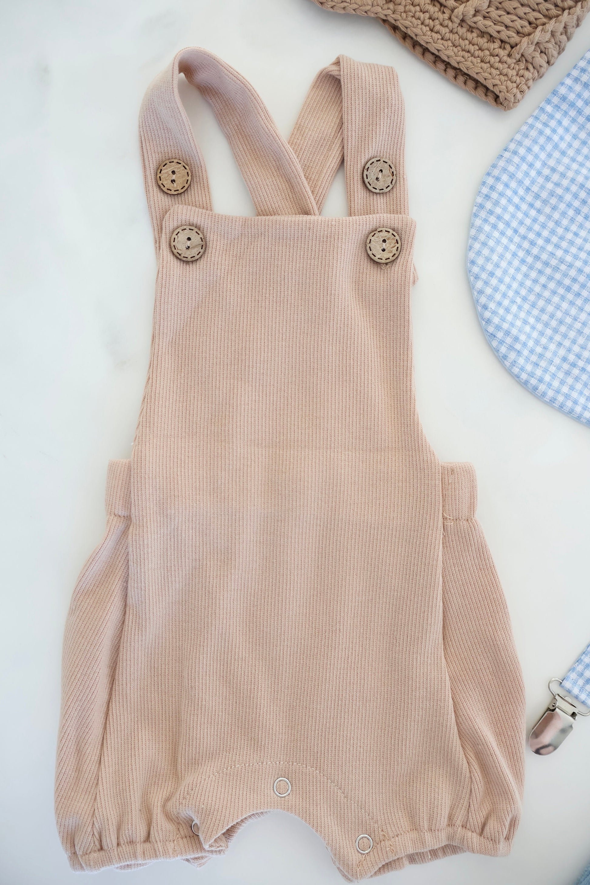 Spring Baby Boy Knit Overalls Romper Jumpsuit, Easter Outfit, Summer Outfit, Gingham Bib Newborn Coming Home Outfit 1st Birthday Newsboy Hat