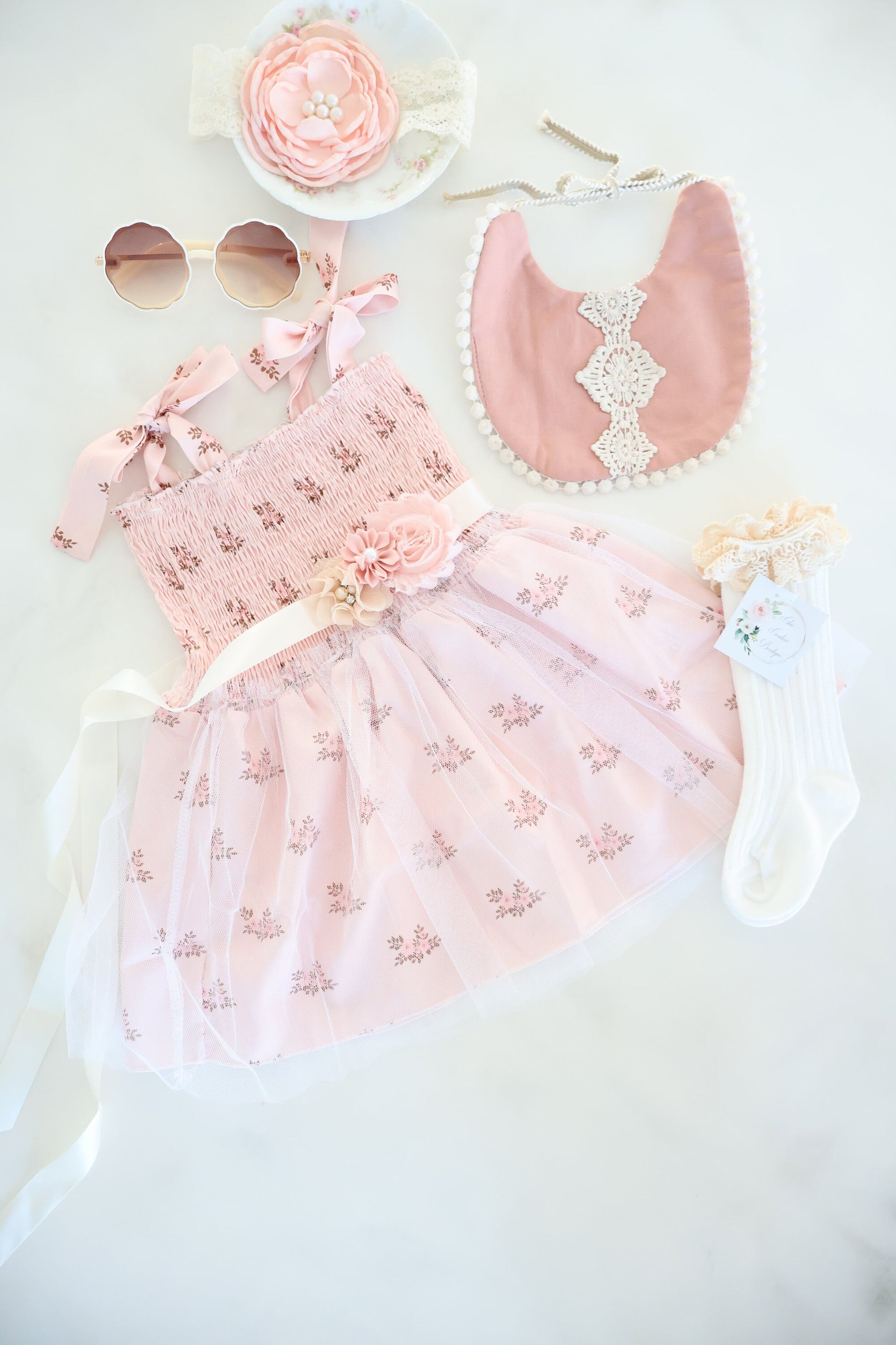 Baby Girl Easter Spring Summer Sundress, Smocked Roses, Tulle, Headband, Lace Edge Socks, Bow. Boho Outfit, Flower Girl Outfit, 1st Birthday