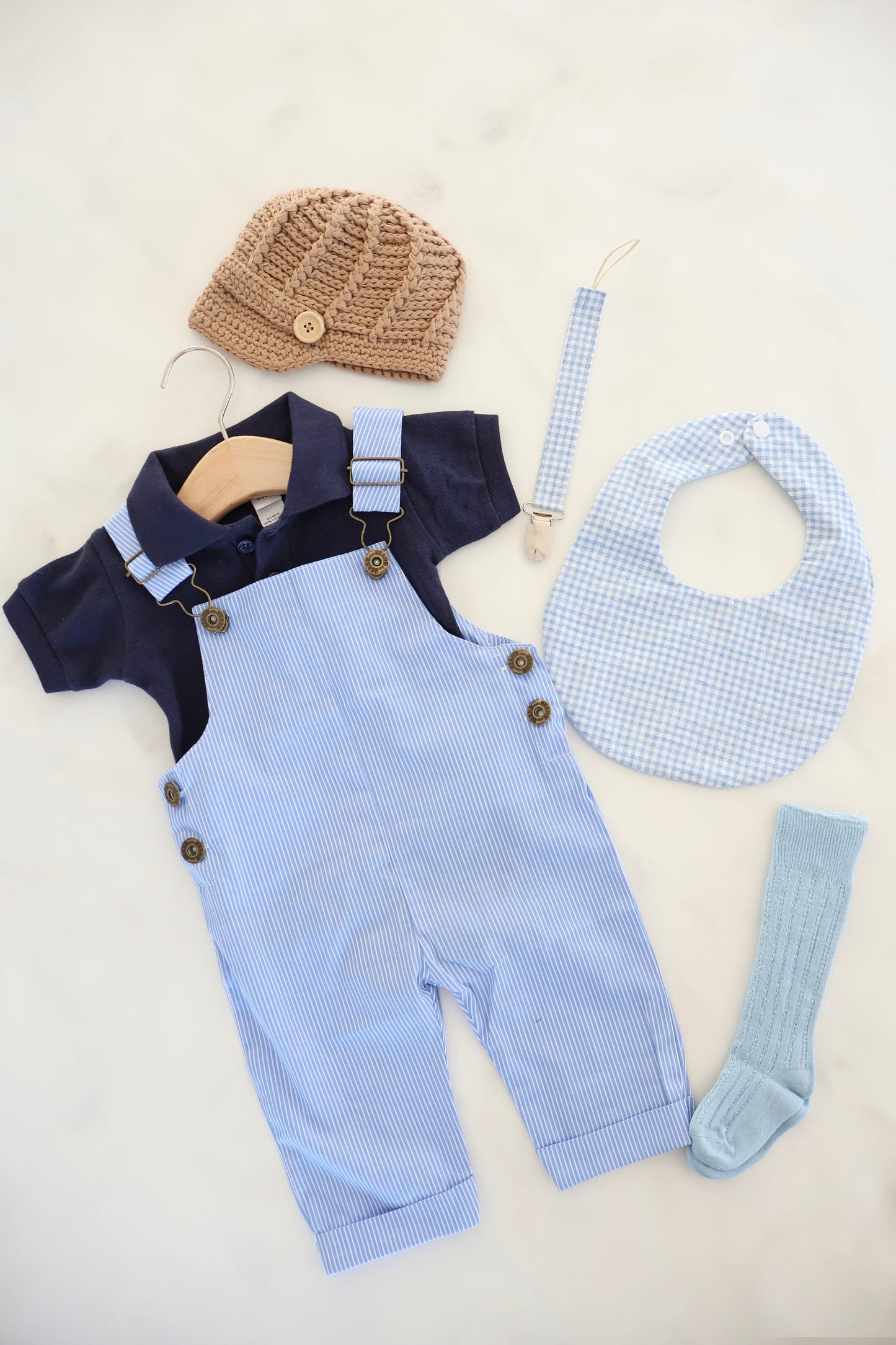 Easter Baby Boy Overalls Romper Jumpsuit, Polo Bodysuit, Knit Newsboy Hat, Gingham Bib, Seersucker Newborn Coming Home Outfit 1st Birthday