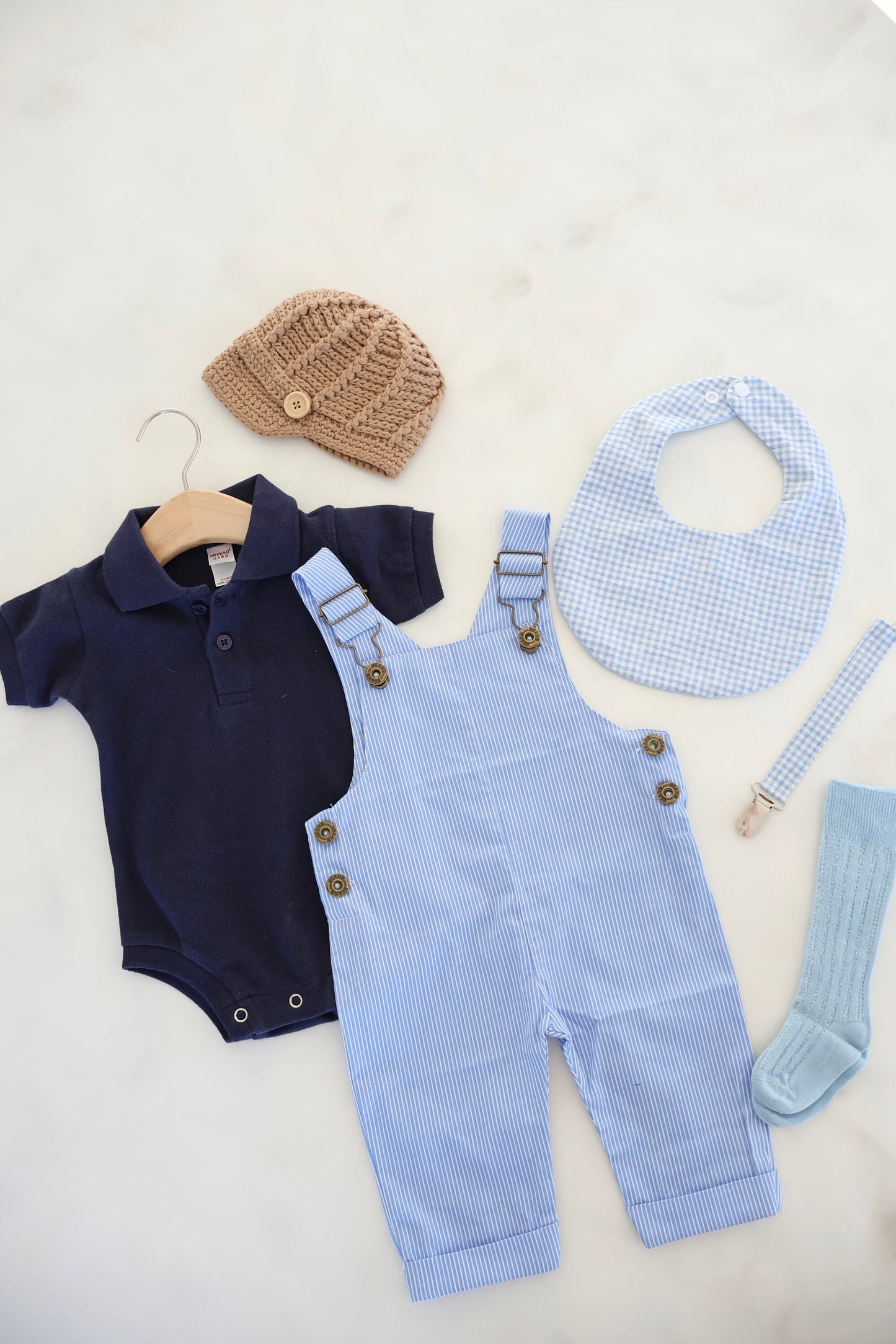 Easter Baby Boy Overalls Romper Jumpsuit, Polo Bodysuit, Knit Newsboy Hat, Gingham Bib, Seersucker Newborn Coming Home Outfit 1st Birthday