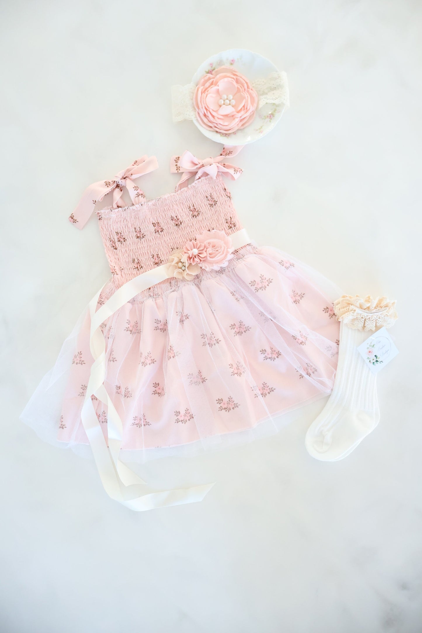 Baby Girl Easter Spring Summer Sundress, Smocked Roses, Tulle, Headband, Lace Edge Socks, Bow. Boho Outfit, Flower Girl Outfit, 1st Birthday