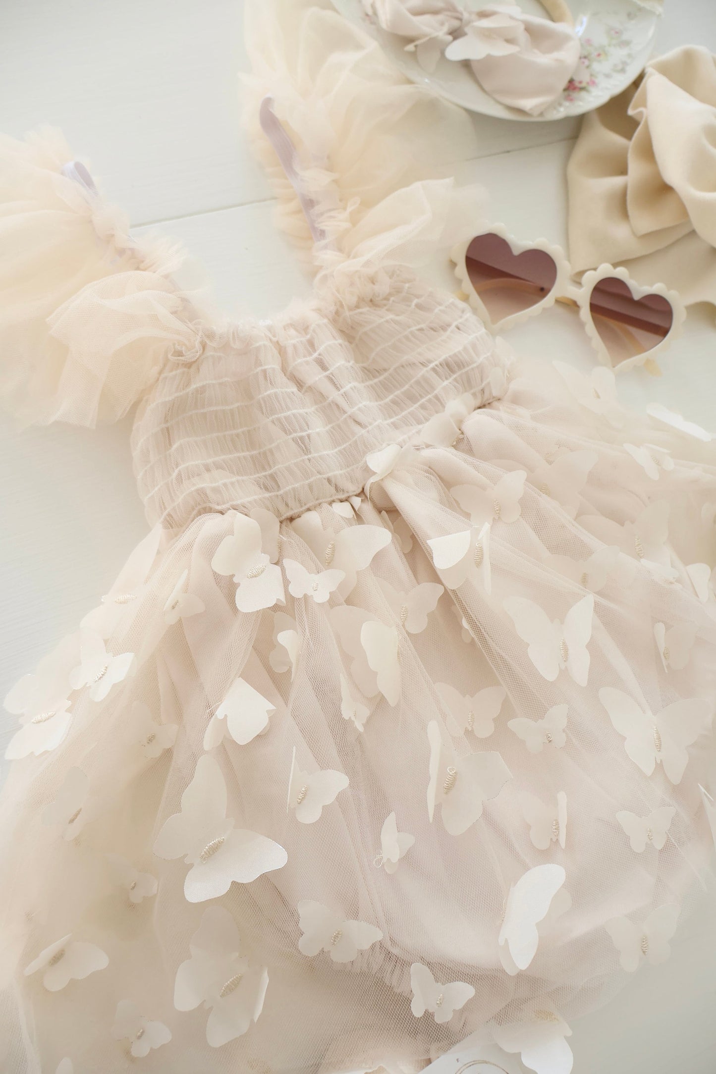 Baby Girl Christmas Holiday Boho Butterfly Tulle Dress Romper, Neutral Lace Bow, Coming Home Outfit Fall Thanksgiving Baby Shower Newborn