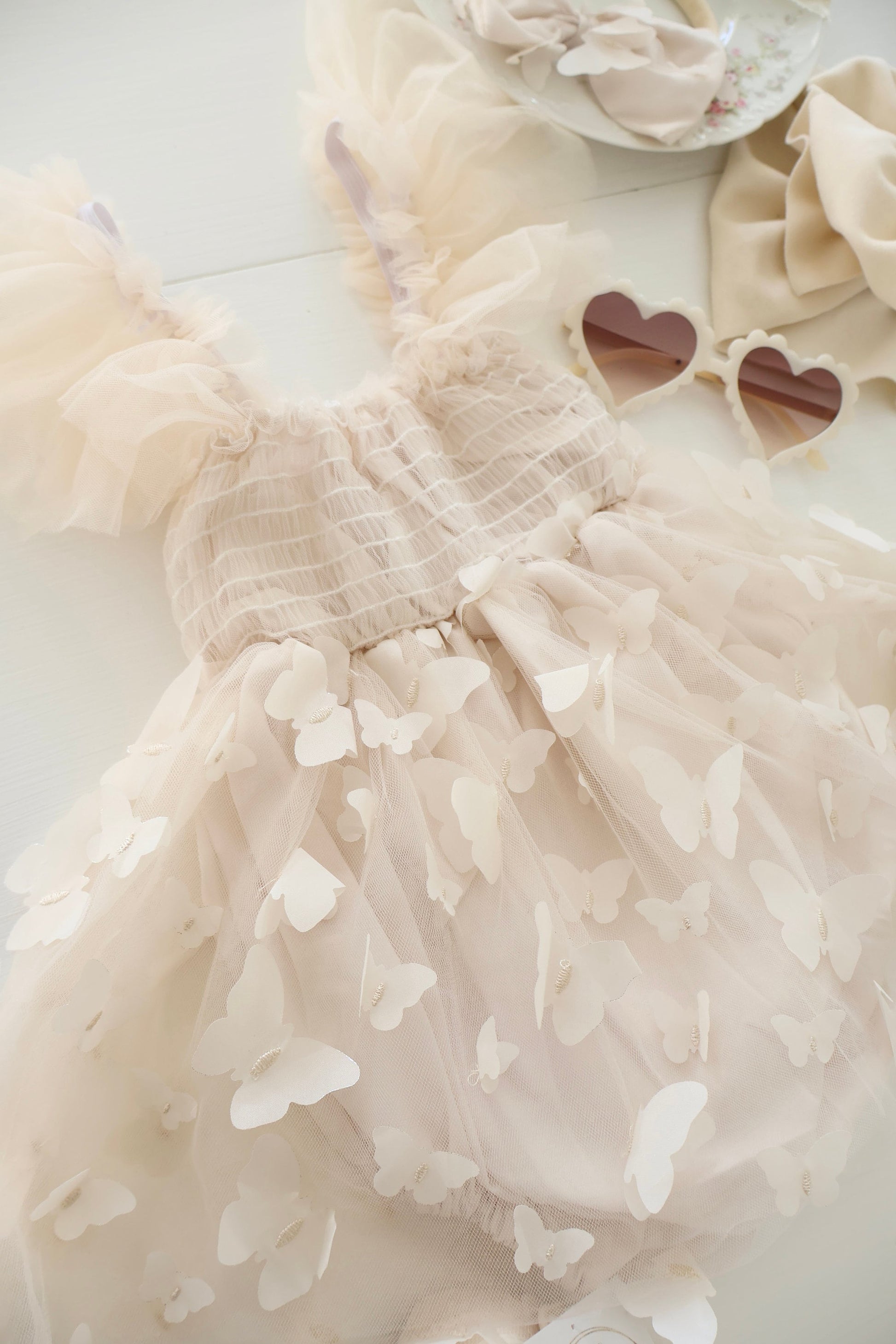 Baby Girl Christmas Holiday Boho Butterfly Tulle Dress Romper, Neutral Lace Bow, Coming Home Outfit Fall Thanksgiving Baby Shower Newborn