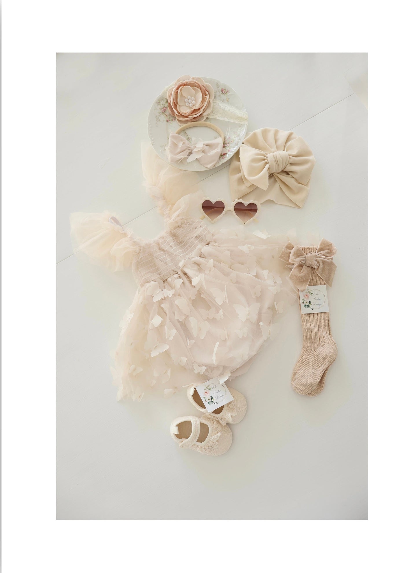 Baby Girl Christmas Holiday Boho Butterfly Tulle Dress Romper, Neutral Lace Bow, Coming Home Outfit Fall Thanksgiving Baby Shower Newborn