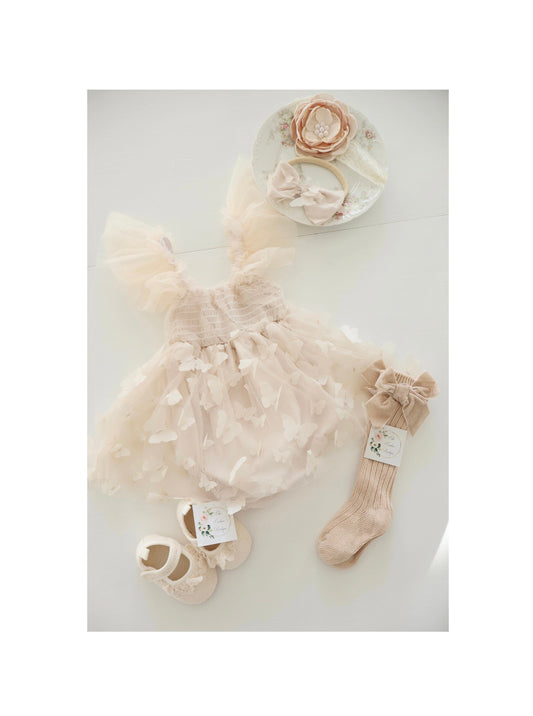 Baby Girl Thanksgiving Boho Butterfly Tulle Dress Romper, Neutral Lace Bow, Coming Home Outfit Fall Christmas Holiday Baby Shower Newborn